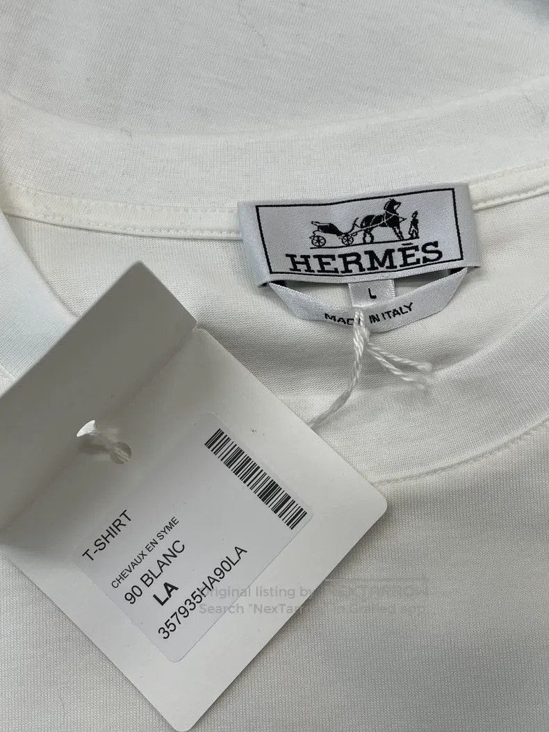Hermes Hermes White leather-trimmed short sleeve T-shirt top Size US L / EU 52-54 / 3 - 4 Thumbnail