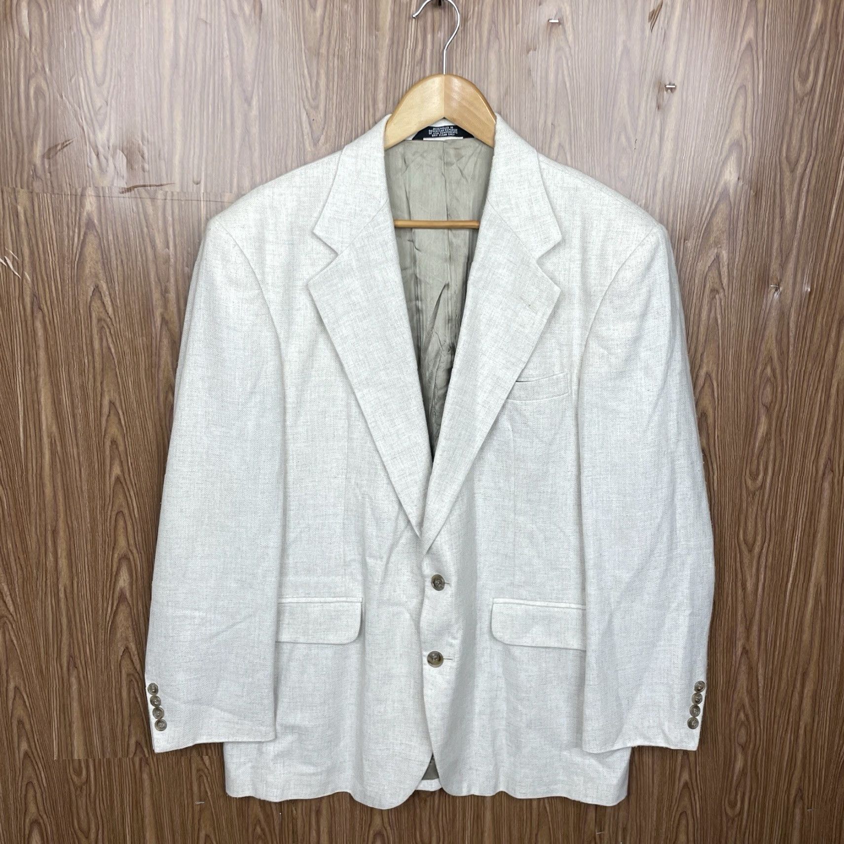 Haggar Coat Mens 42R Beige Cream Solid Textured Polyester Two Buttons