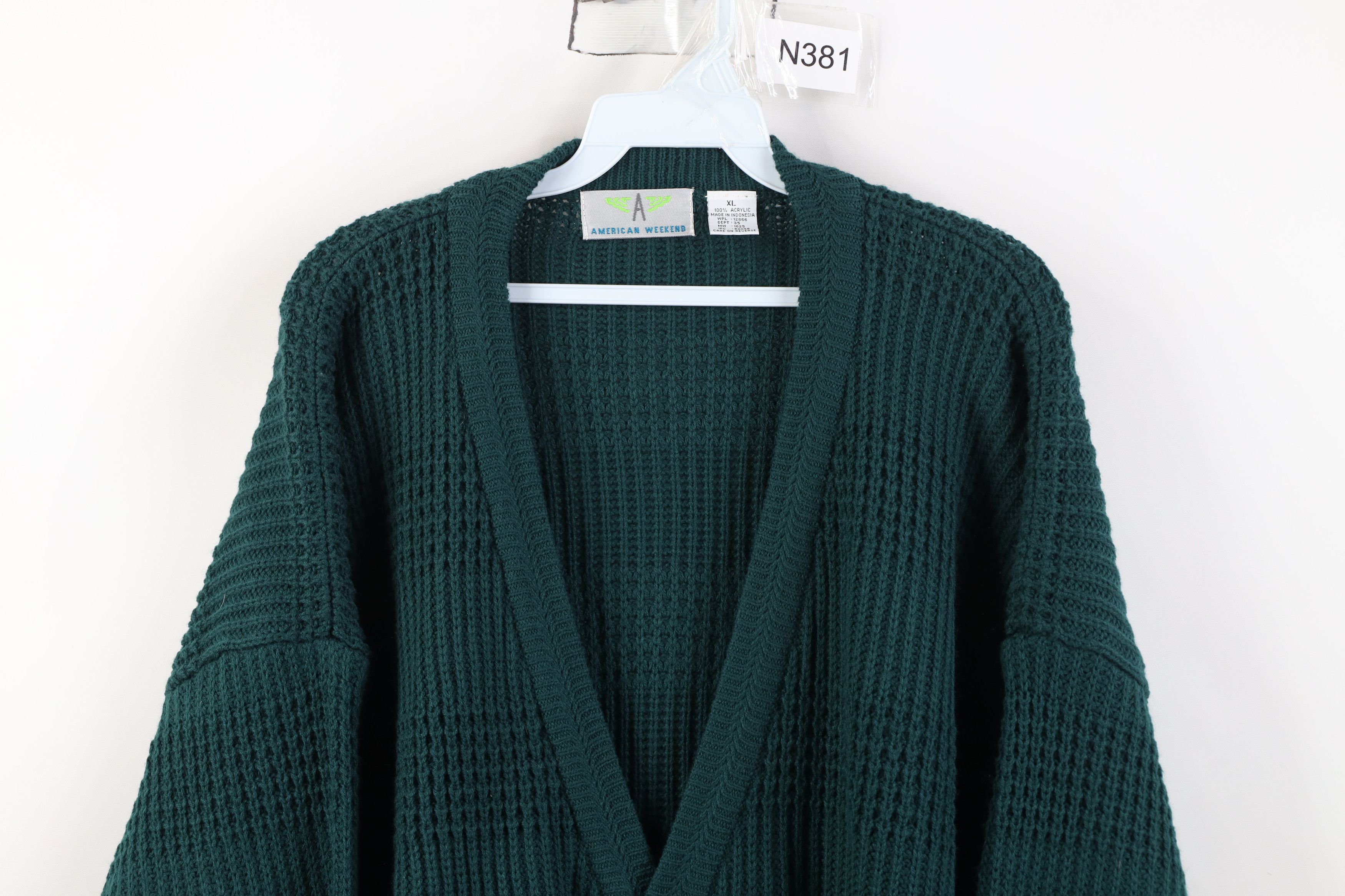 Vintage Vintage 90s Streetwear Ribbed Knit Cardigan Sweater Green Size US XL / EU 56 / 4 - 2 Thumbnail