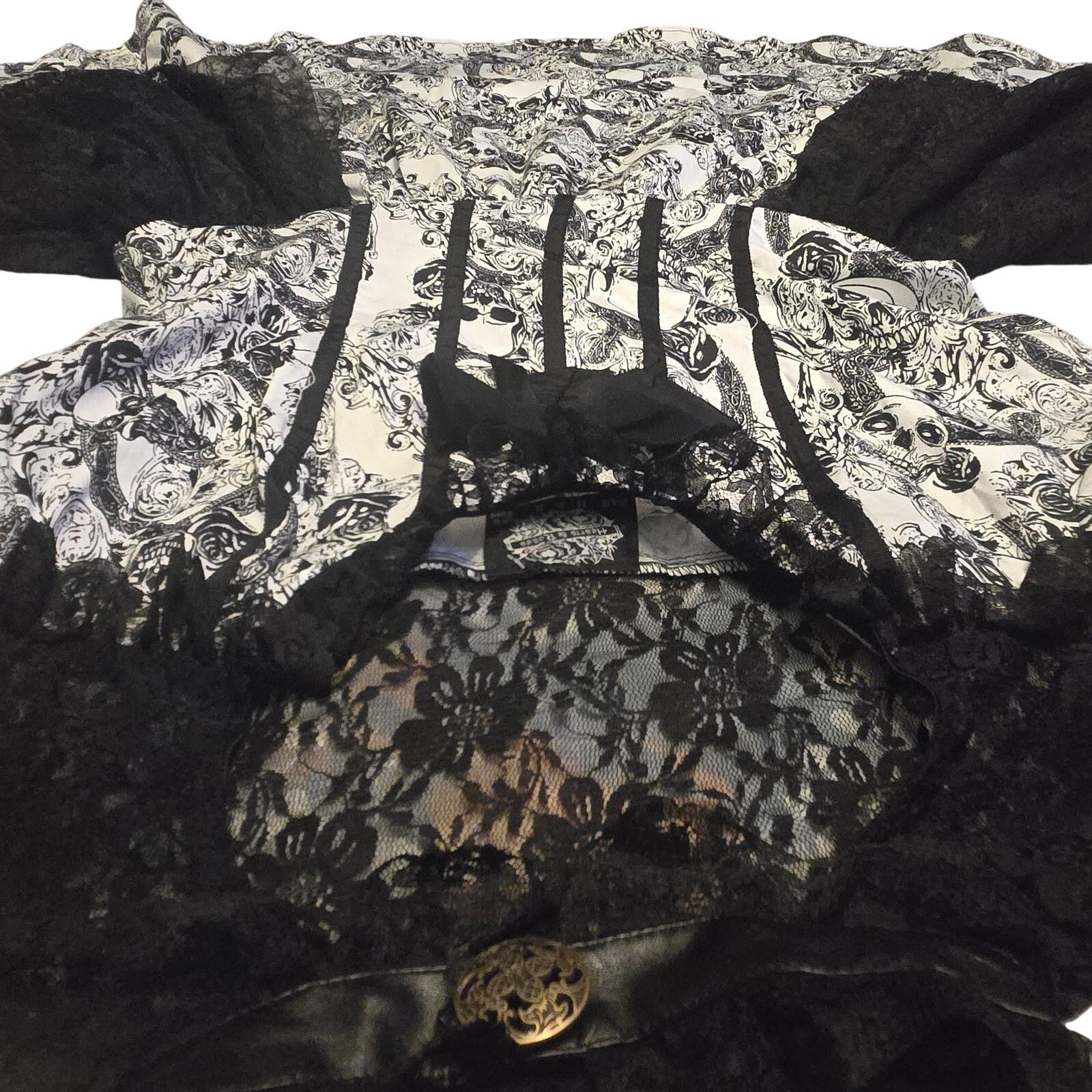 Scully H&R London Gothic Skull & Rose Lace Halter Mini Dress Size L / US 10 / IT 46 - 6 Thumbnail