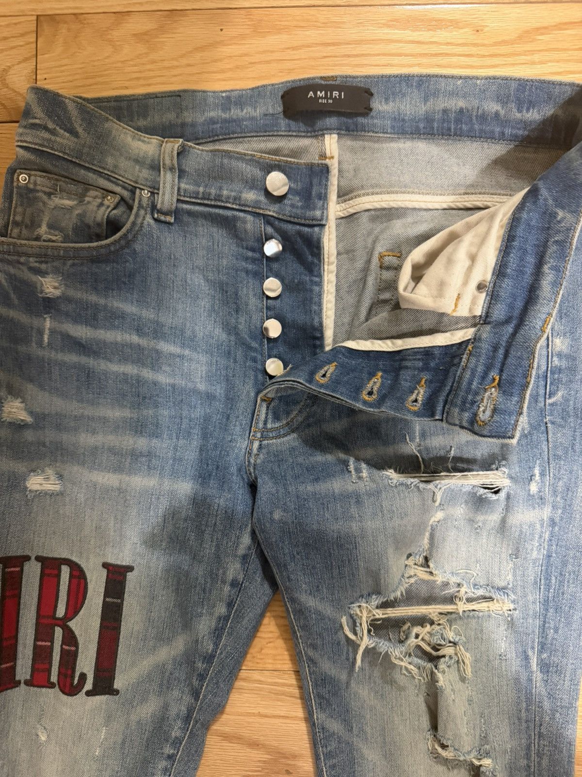 Amiri Amiri Red Plaid Side Logo blue Jeans Size US 30 / EU 46 - 3 Thumbnail