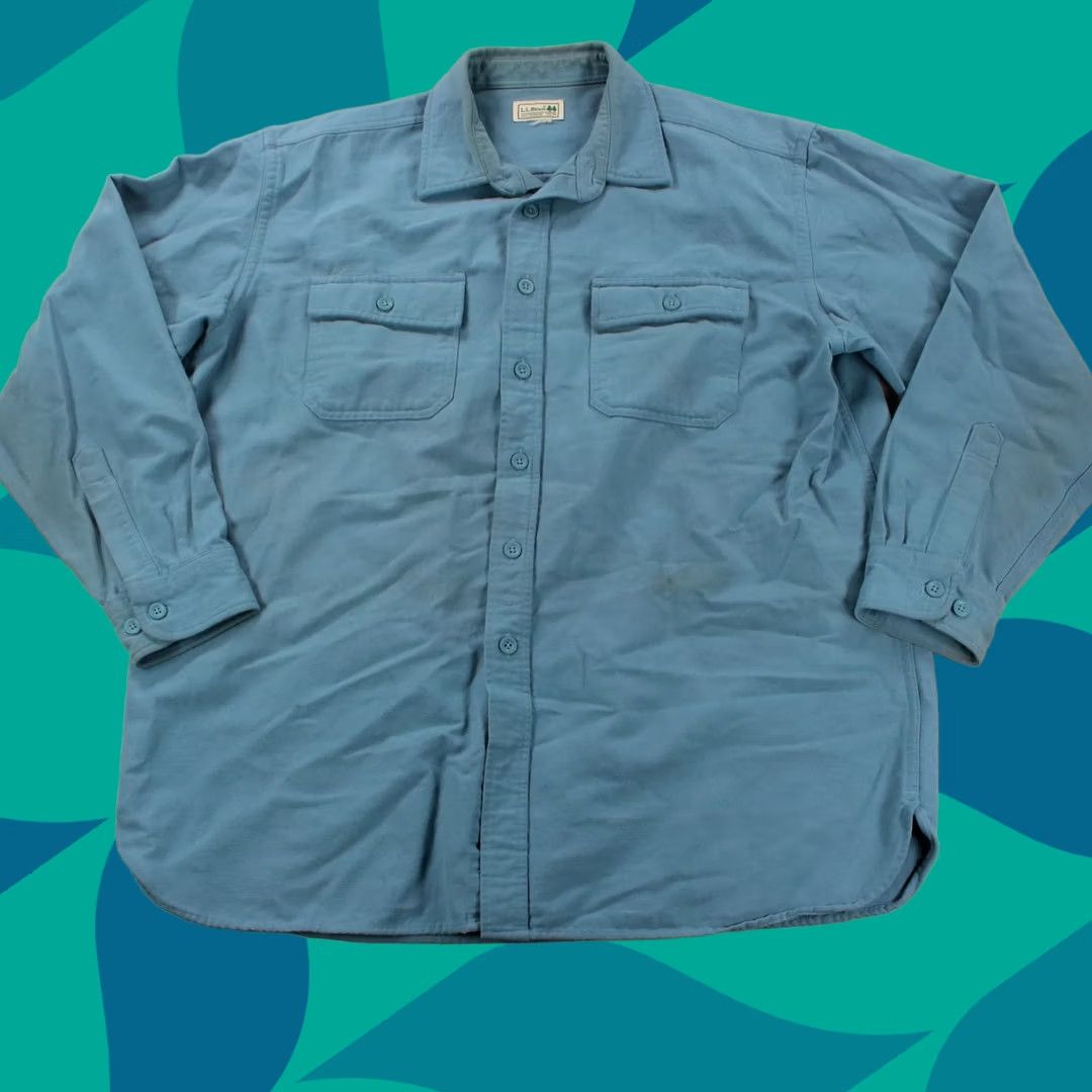 Vintage VINTAGE LL BEAN men's flannel shirt XL blue chamois camp faded distressed Size US XL / EU 56 / 4 - 1 Thumbnail