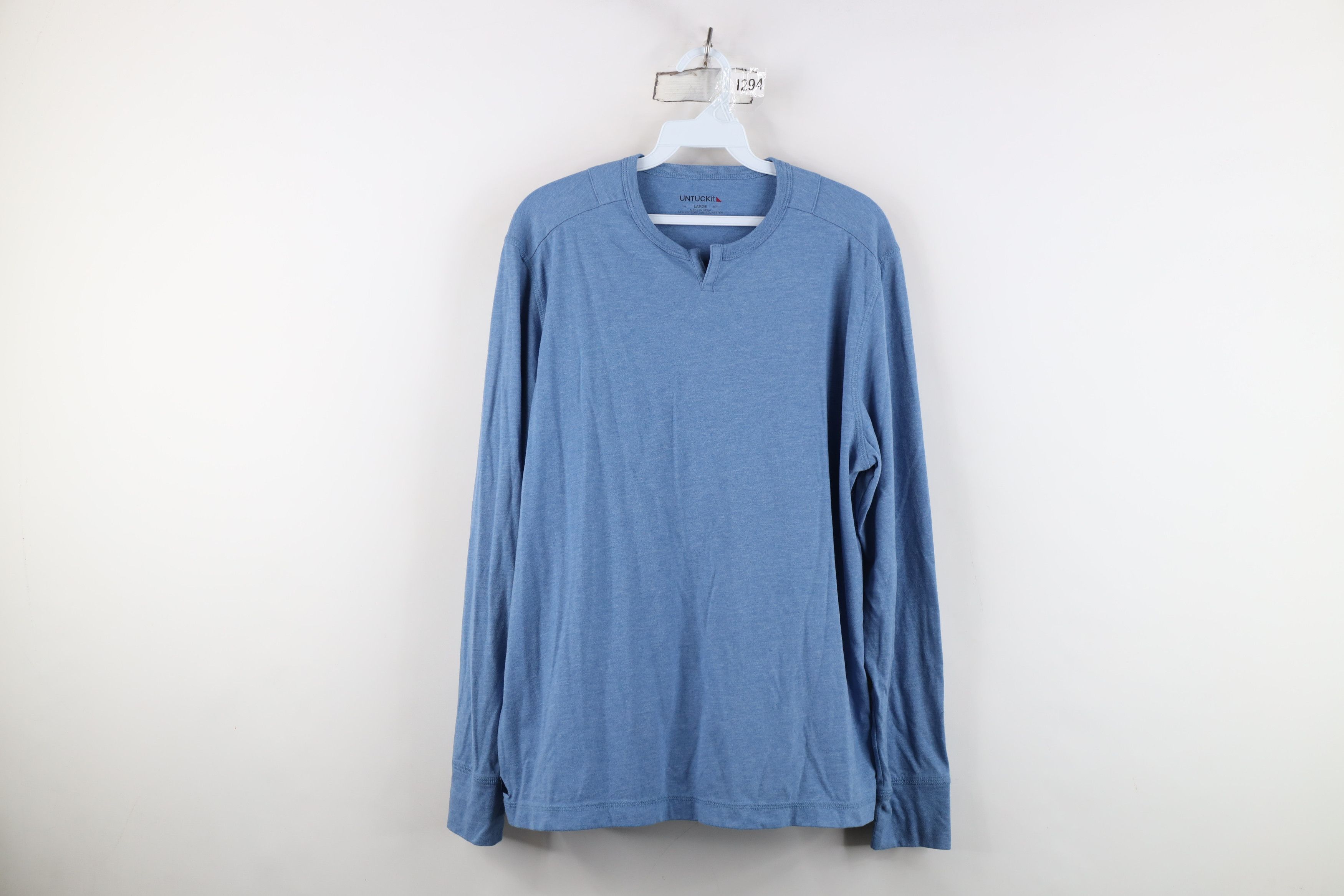 UNTUCKit Untuckit Blank Jersey Knit Long Sleeve T-Shirt Heather Blue Size US L / EU 52-54 / 3 - 1 Thumbnail