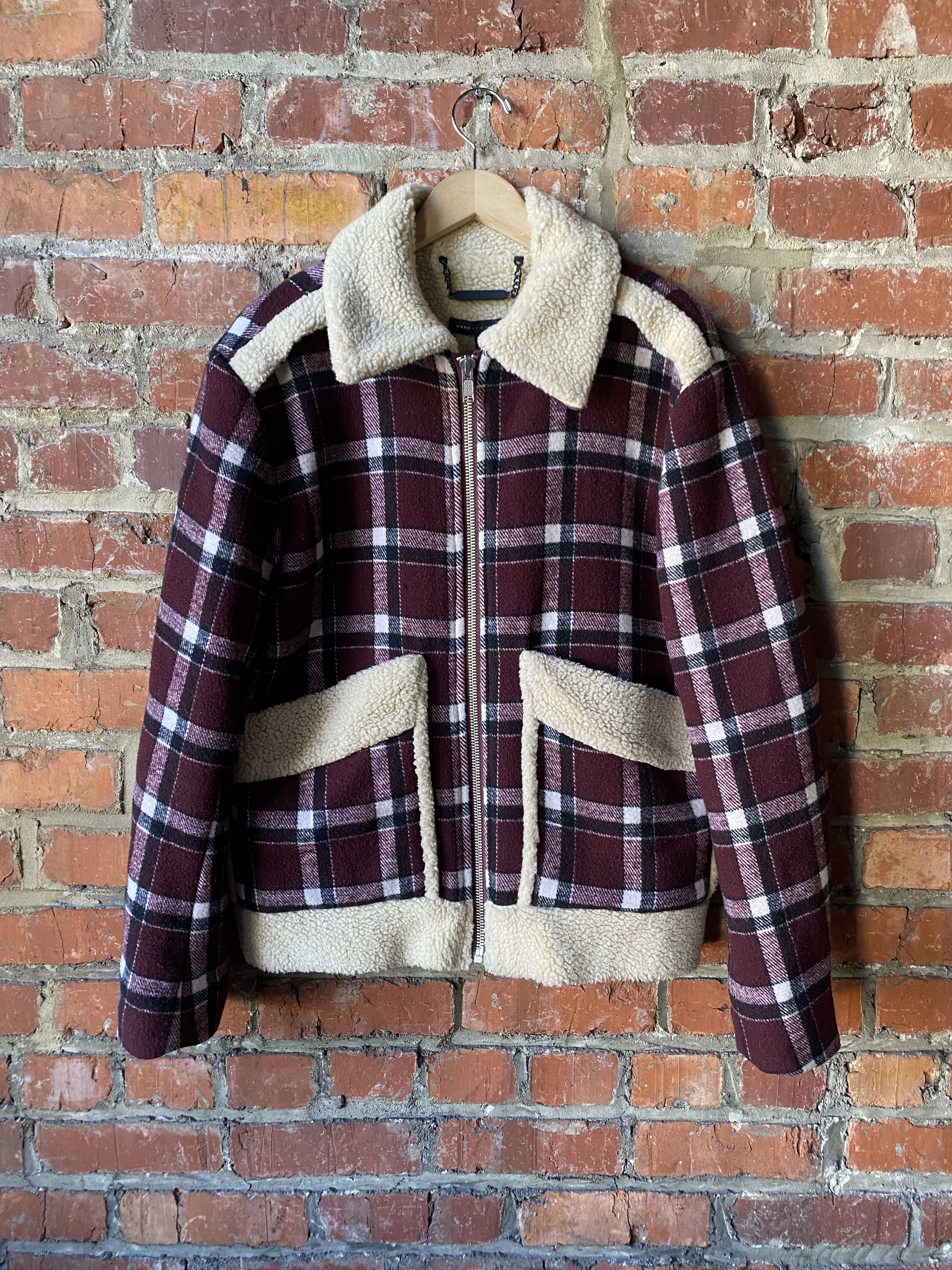 image of Marc Jacobs Plaid Trucker Jacket in Burgundy, Men's (Size Medium)