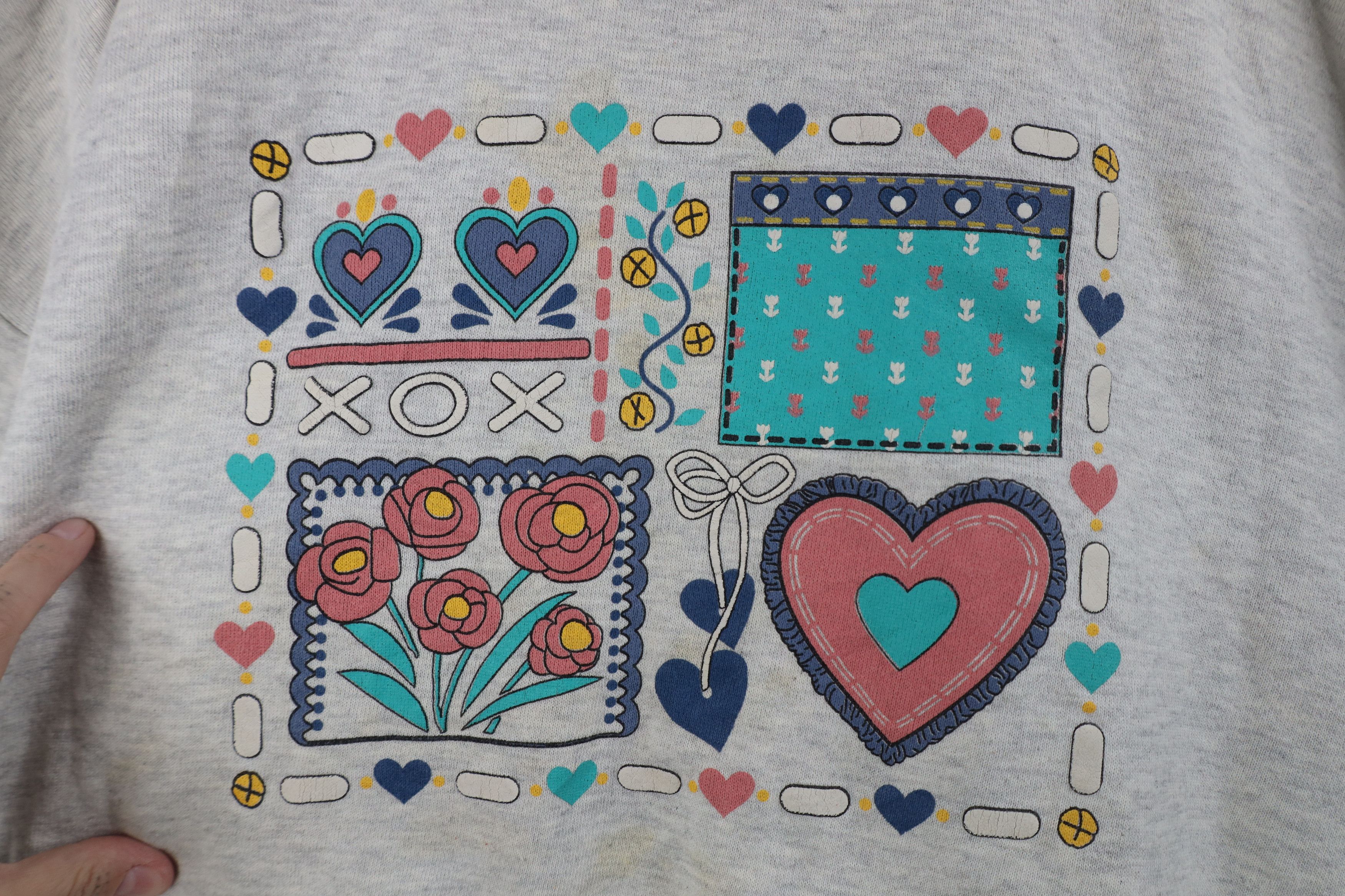 Vintage Vintage 90s Streetwear Heart Flower Sweatshirt Gray USA Size XL / US 12-14 / IT 48-50 - 4 Thumbnail