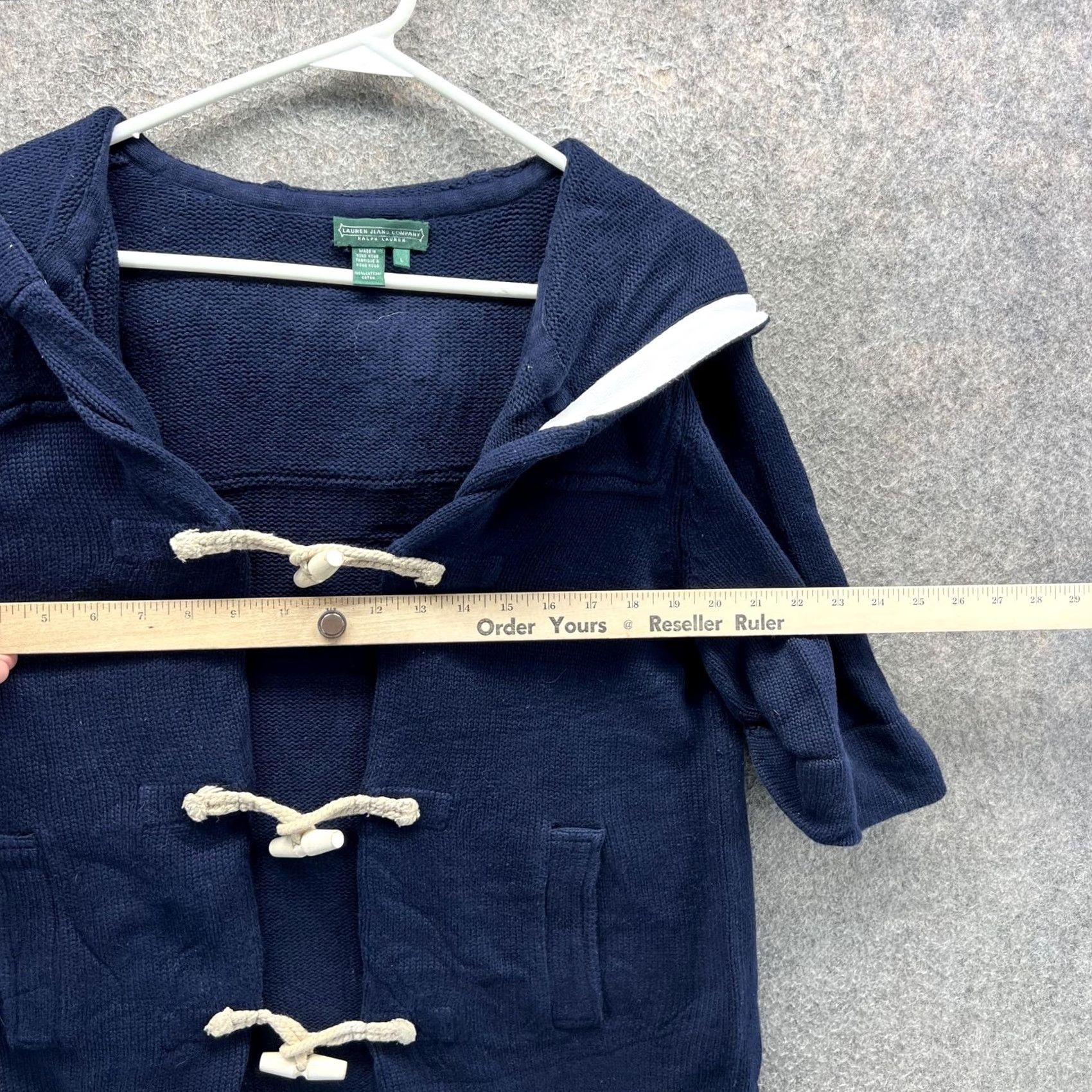 Ralph Lauren VINTAGE Lauren Jeans Company Sweater Womens Large Navy Hooded Toggle Cardigan Cotton Size L / US 10 / IT 46 - 6 Thumbnail
