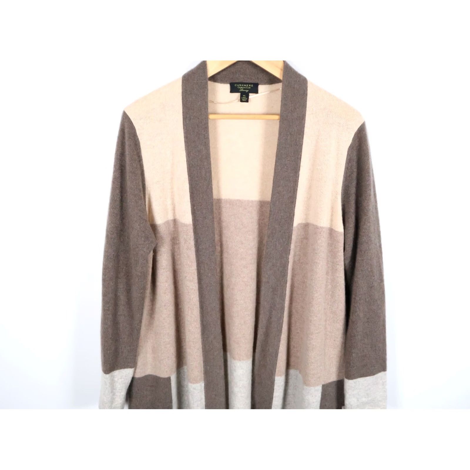 Charter Club VINTAGE? No. Charter Club Cardigan Women XL Beige Brown Check Open Front Cashmere Sweater Size XL / US 12-14 / IT 48-50 - 4 Thumbnail