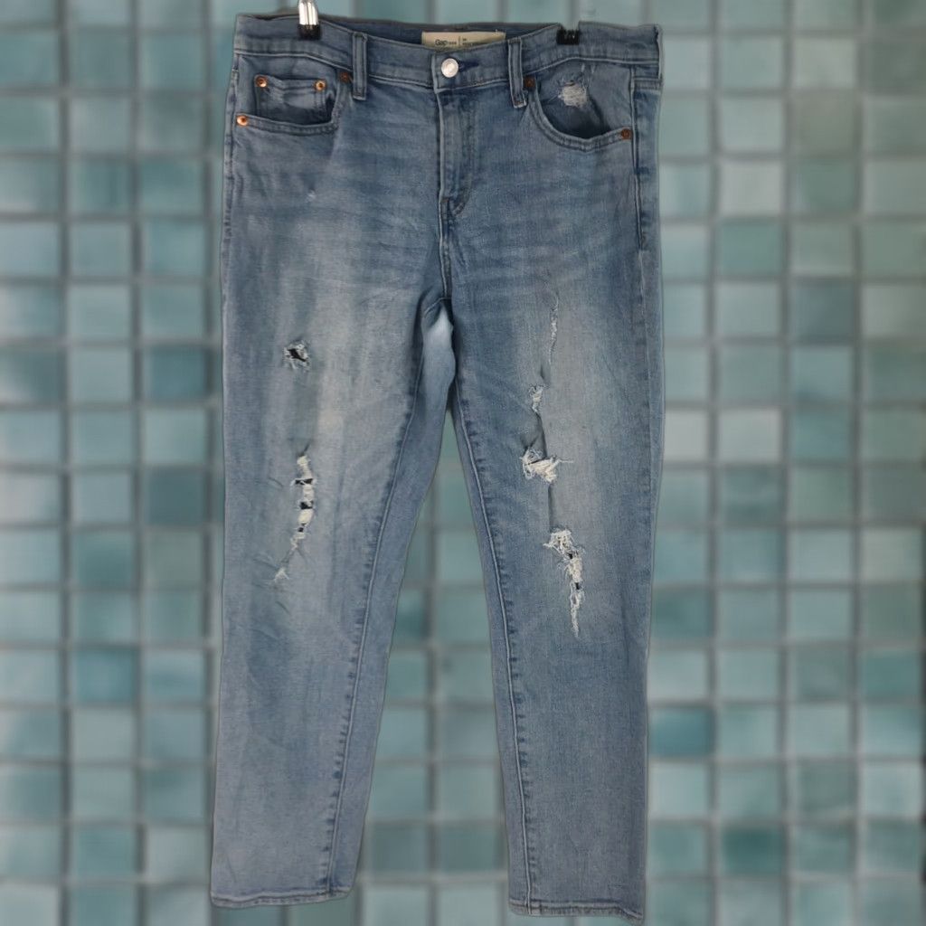 Gap GAP 1969 Womens Best Girlfriend Distressed Regular Flat Front Blue Jeans Size 28 Size 28" / US 6 / IT 42 - 1 Thumbnail