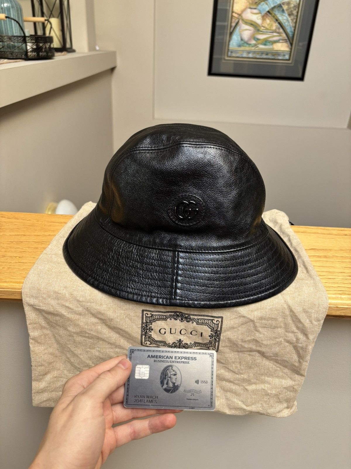 Gucci Gucci Black Leather ‘Double G’ Bucket Hat Size ONE SIZE - 2 Thumbnail