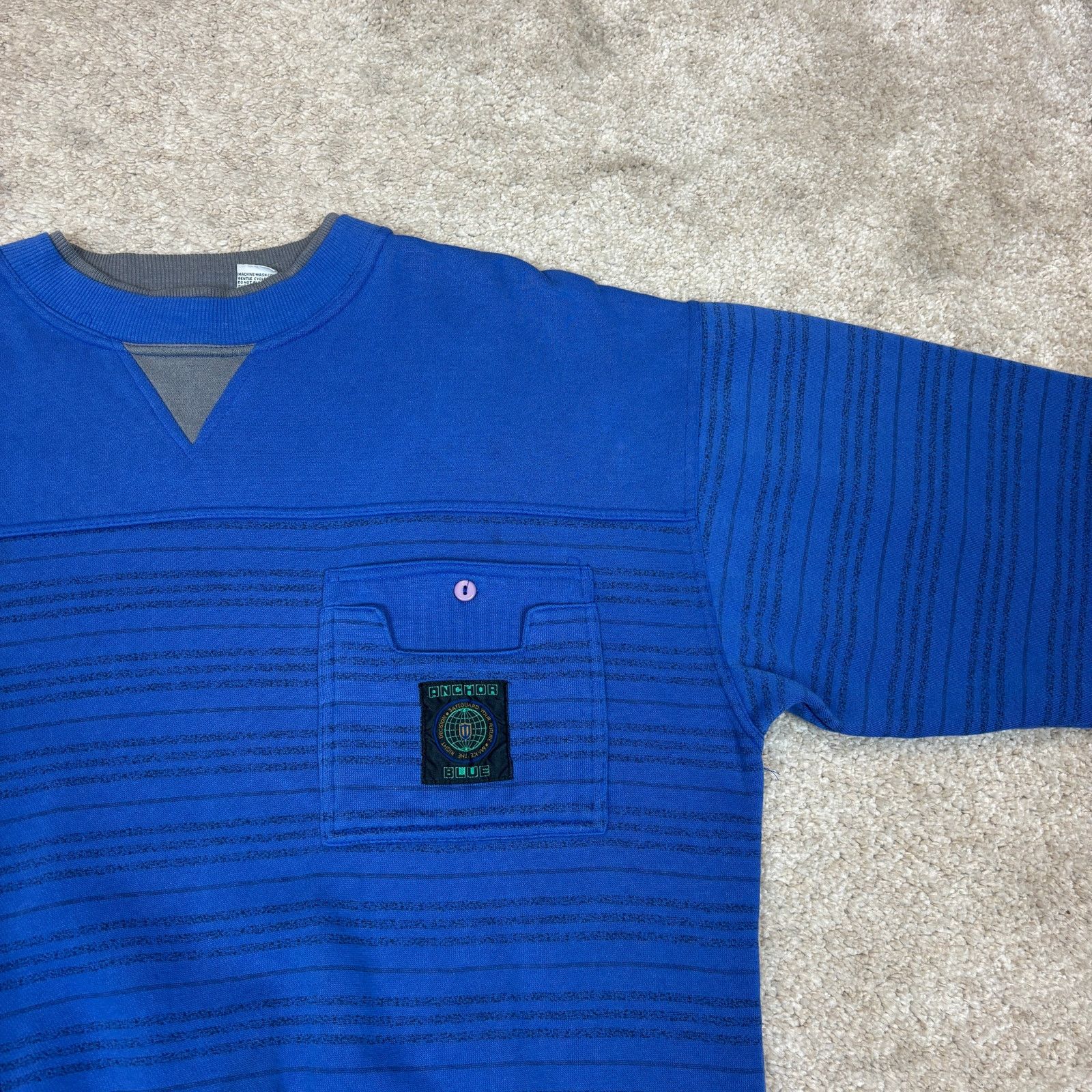 Anchor Blue × Vintage Vintage Anchor Blue Striped Pocket Sweatshirt Men's L Y2K Size US L / EU 52-54 / 3 - 2 Thumbnail