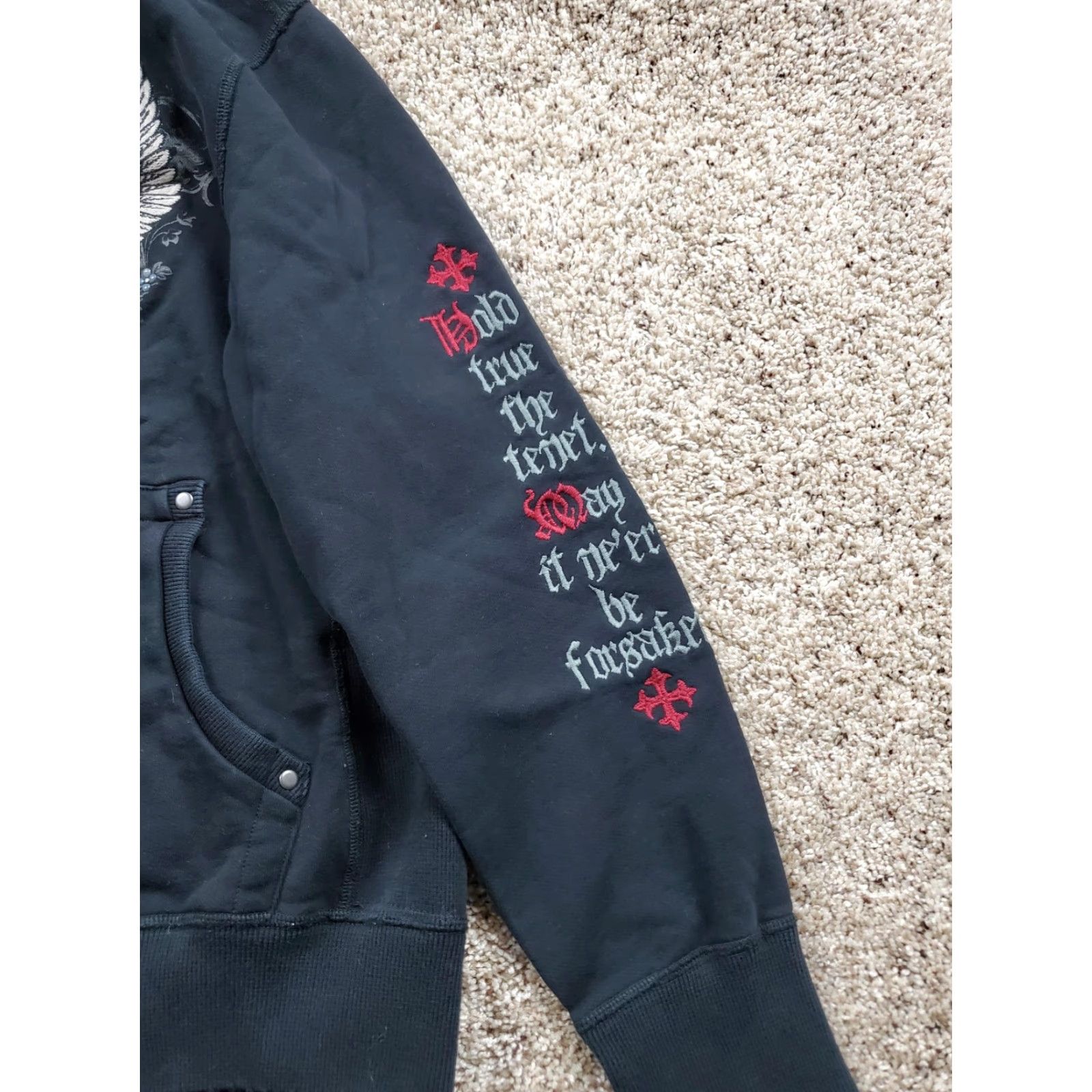 Express VINTAGE Express Hoodie Mens Large Black Embroidered Studded Graphic Vindicator Y2K Size US L / EU 52-54 / 3 - 4 Thumbnail