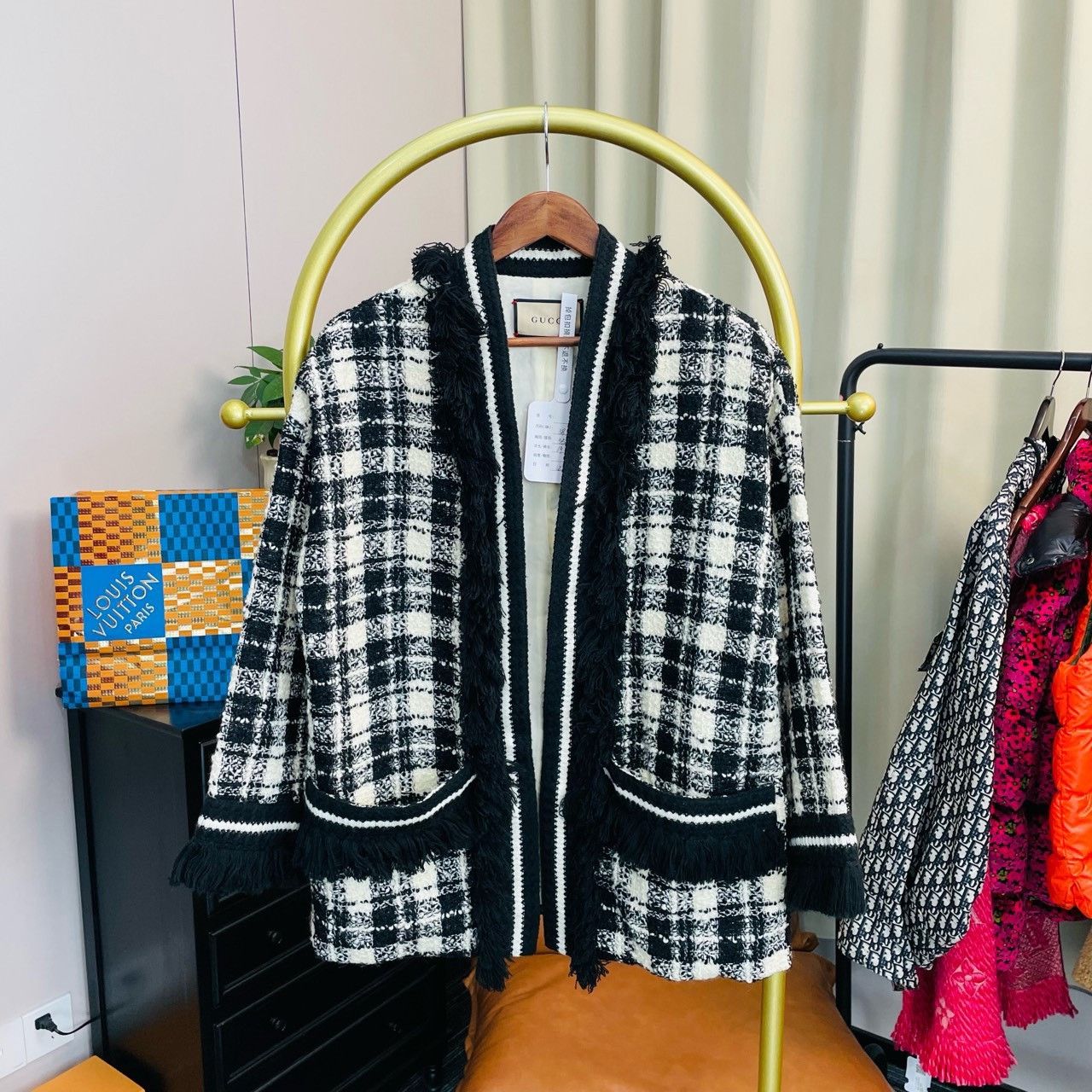 Gucci Gucci Size 38 Thousand-bird check striped tweed cardigan sw Size US XXS / EU 40 - 1 Thumbnail