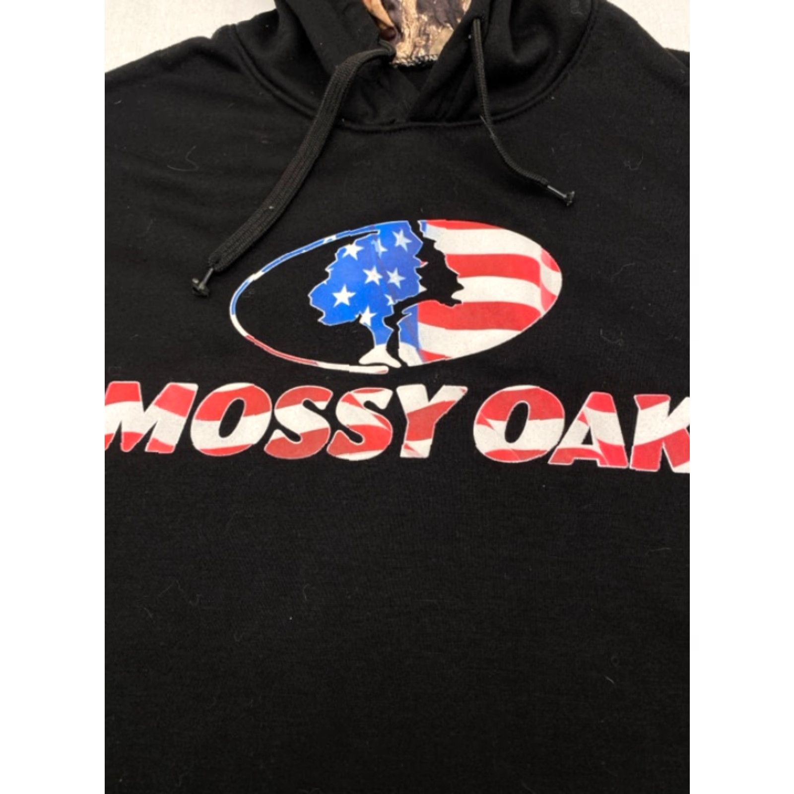 Vintage Mossy Oak Mens Large Hoodie Black USA Red White & Blue Flag Logo 3789 Size US L / EU 52-54 / 3 - 4 Thumbnail