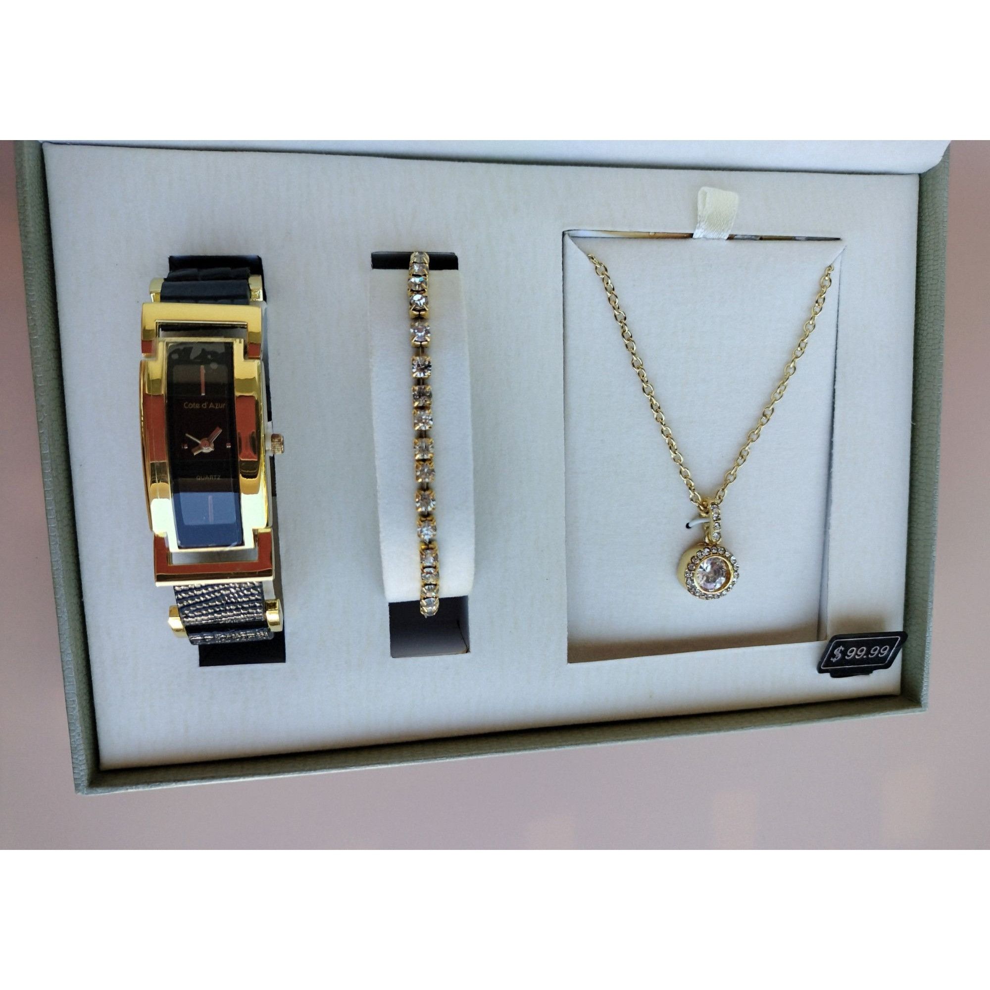 Vintage Cote D Azur Jewelry Set Watch Bracelet Necklace Gift Box Wom Size ONE SIZE - 17 Thumbnail