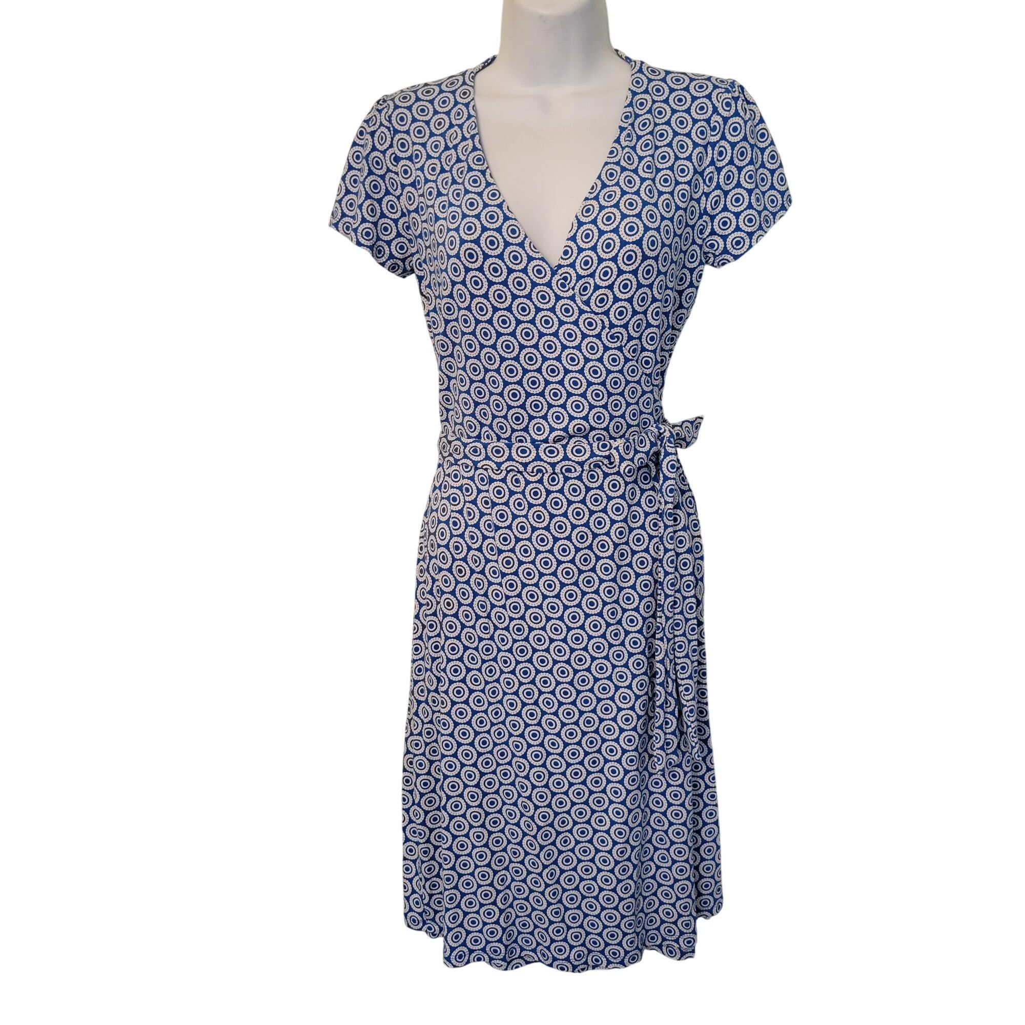 Boden Boden ANTONIA Blue White Geometric Print Wrap Dress Short Sl Size M / US 6-8 / IT 42-44 - 1 Thumbnail
