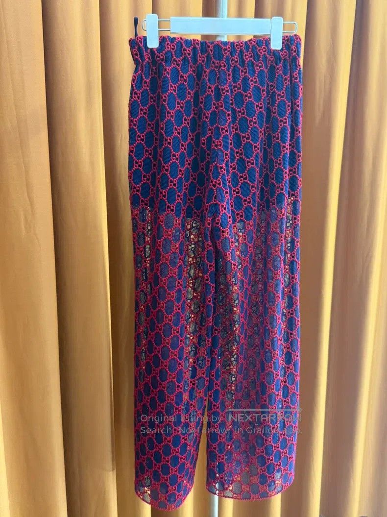 Gucci Gucci Blue and red colour-blocked hollow wide-leg trousers Size 27" / US 4 / IT 40 - 2 Thumbnail