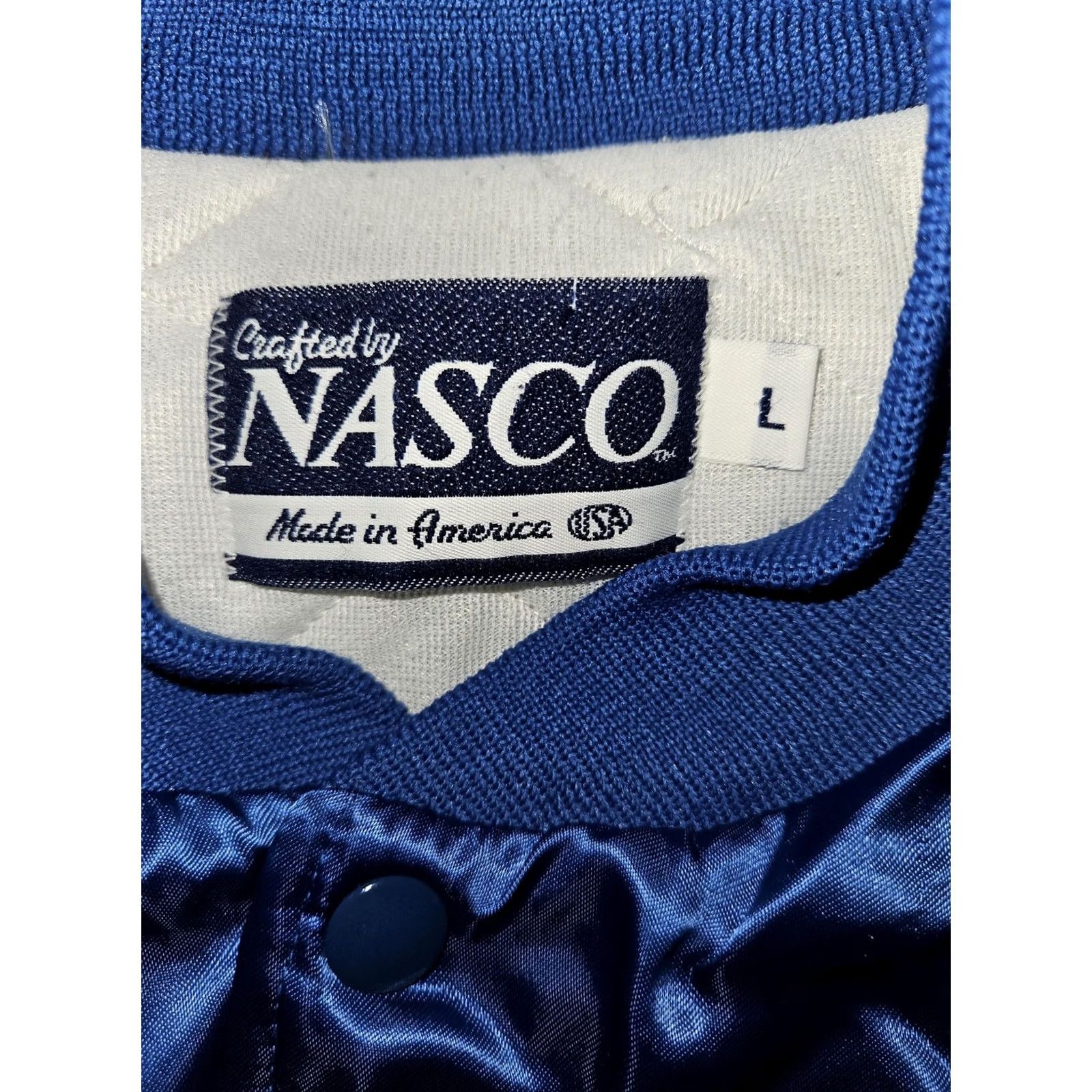 Vintage VINTAGE NASCO Jacket Mens Large Blue Satin Bomber Soccer Patches Made USA 80s Size US L / EU 52-54 / 3 - 2 Thumbnail