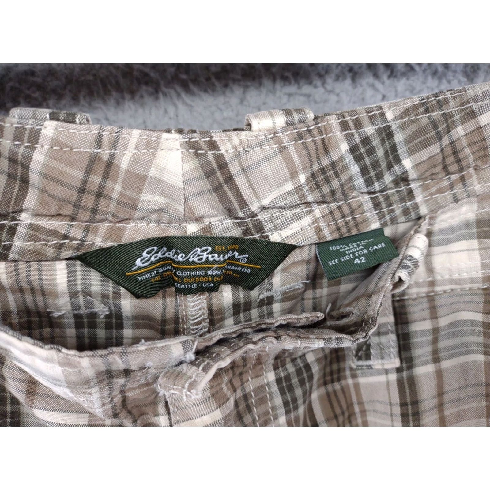 Eddie Bauer Eddie Bauer Plaid Cargo Shorts Mens 42 100% Cotton Canvas Multicolor Outdoor 11in Inseam Casual Pockets Mens Size US 42 / EU 58 - 4 Thumbnail