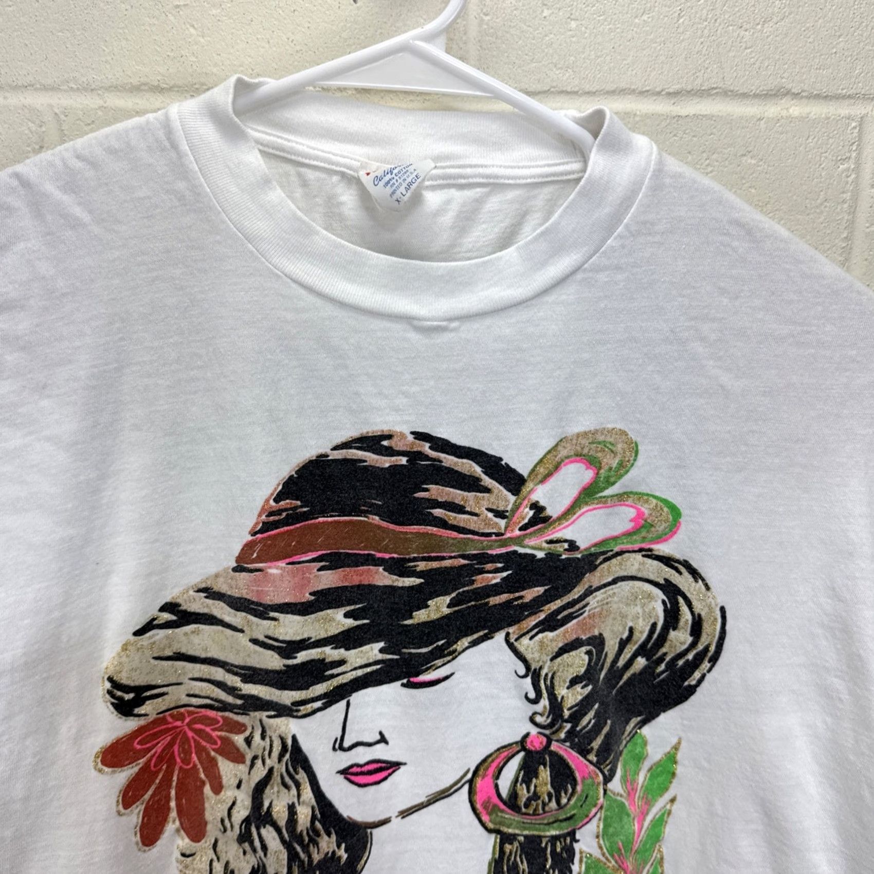 Vintage VINTAGE Wearable Art Tee White Single Stitch T Shirt 90s Women in Sun Hat Hot T XL Unisex Graphic Tee Sportswear/Beach Womens Mens Size XL / US 12-14 / IT 48-50 - 7 Thumbnail