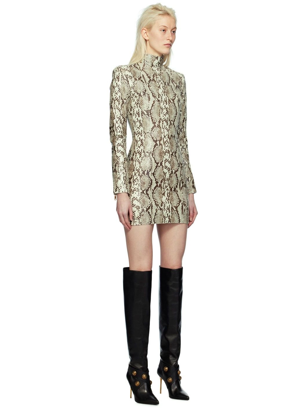 Balmain o1s1wg110825 Snake Embossed Lambskin Dress in Grey/Brown Size XL / US 12-14 / IT 48-50 - 4 Thumbnail