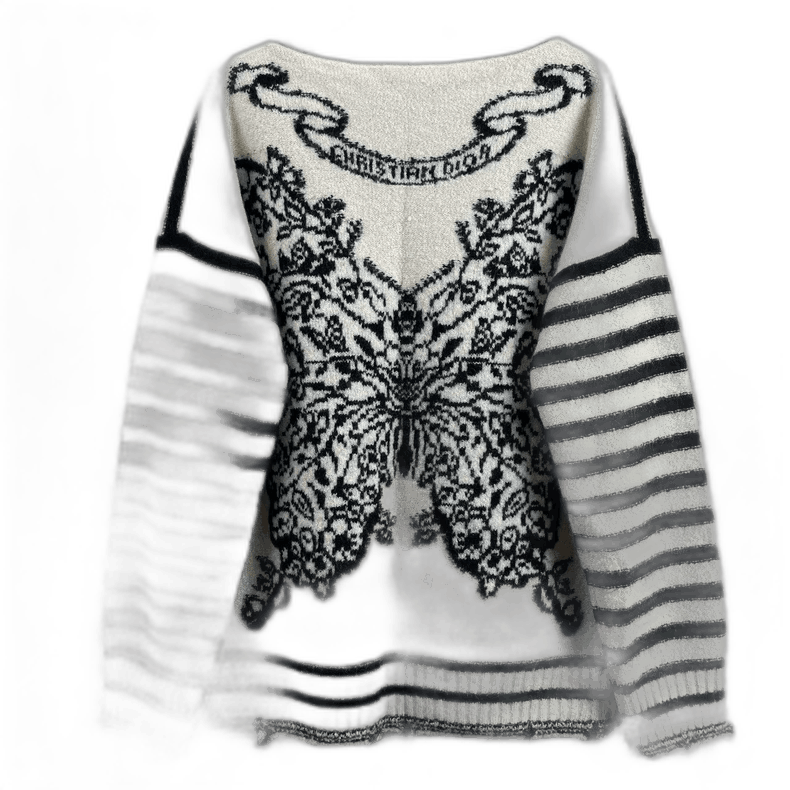 Dior Dior Black White Striped Butterfly Knit Sweater-yf Size US S / EU 44-46 / 1 - 1 Thumbnail