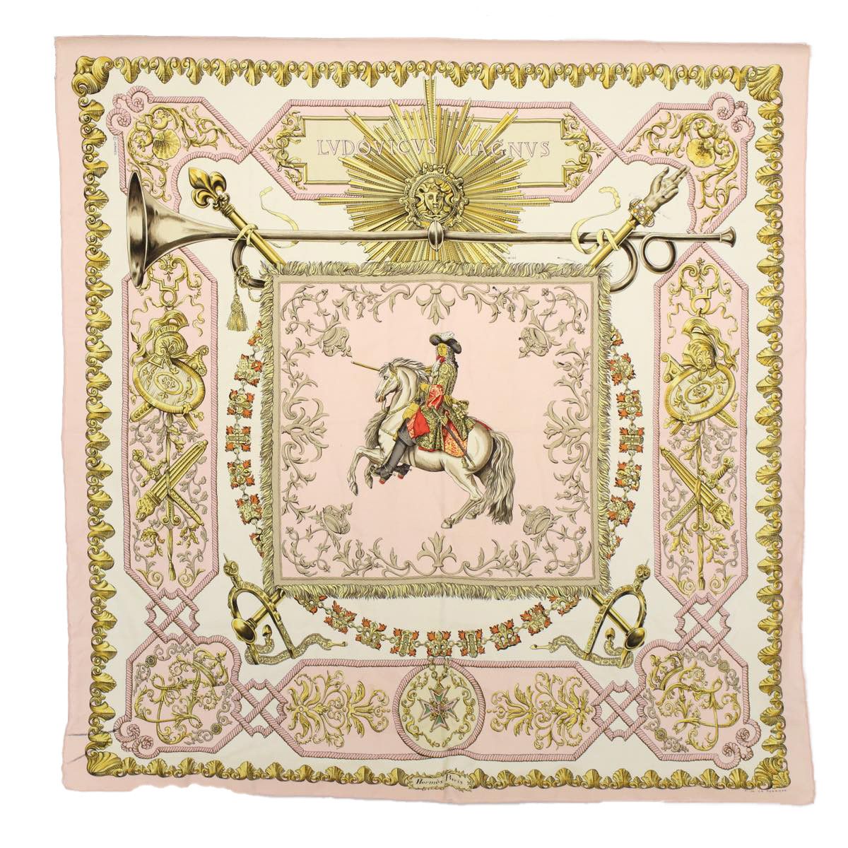 image of Hermes Carre 90 Lvdovicvs Magnvs Scarf Silk Pink Auth Yb392, Women's