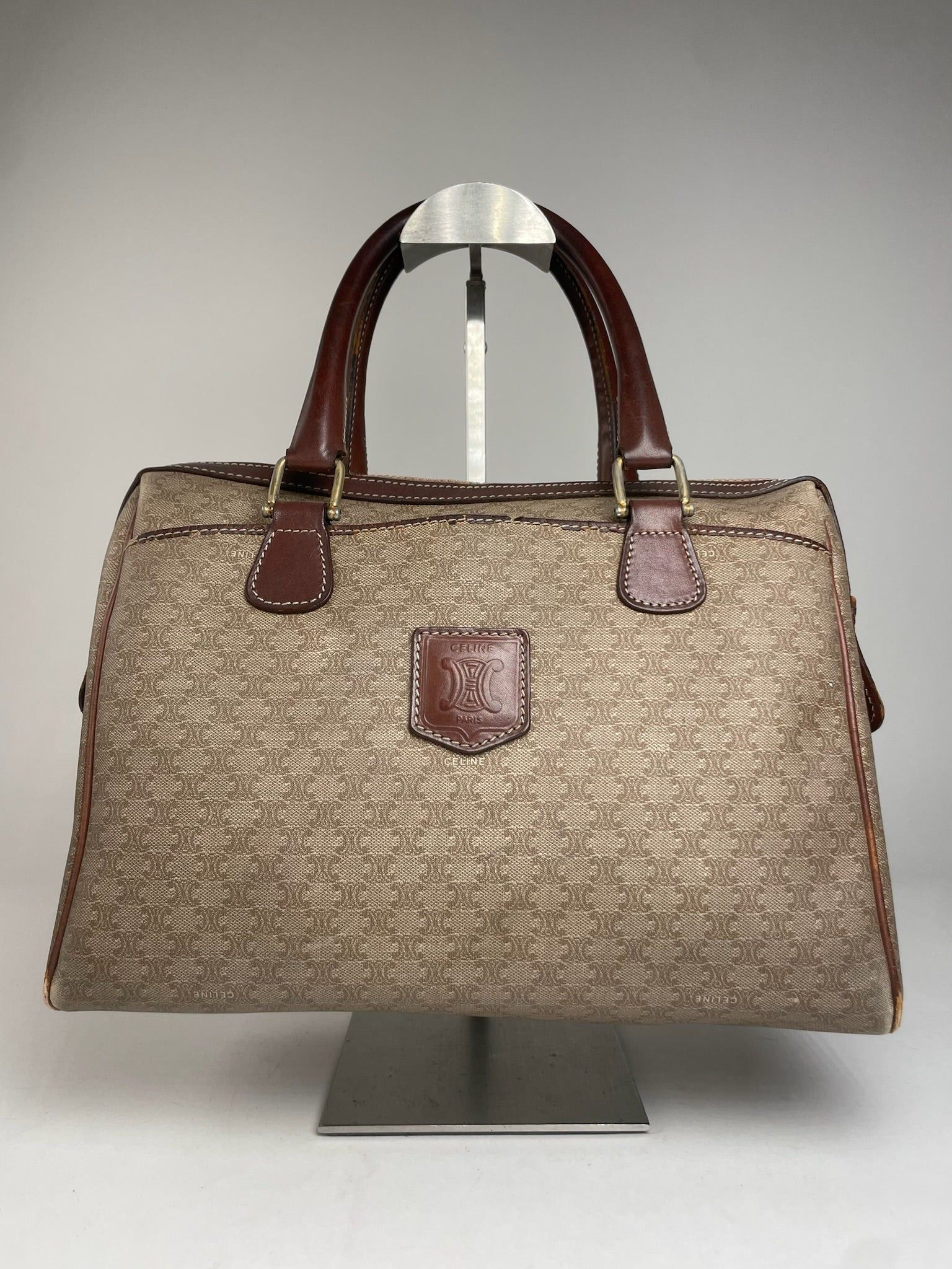 Celine Vintage Leather Monogram Handbag Beige Brown Size ONE SIZE - 1 Thumbnail