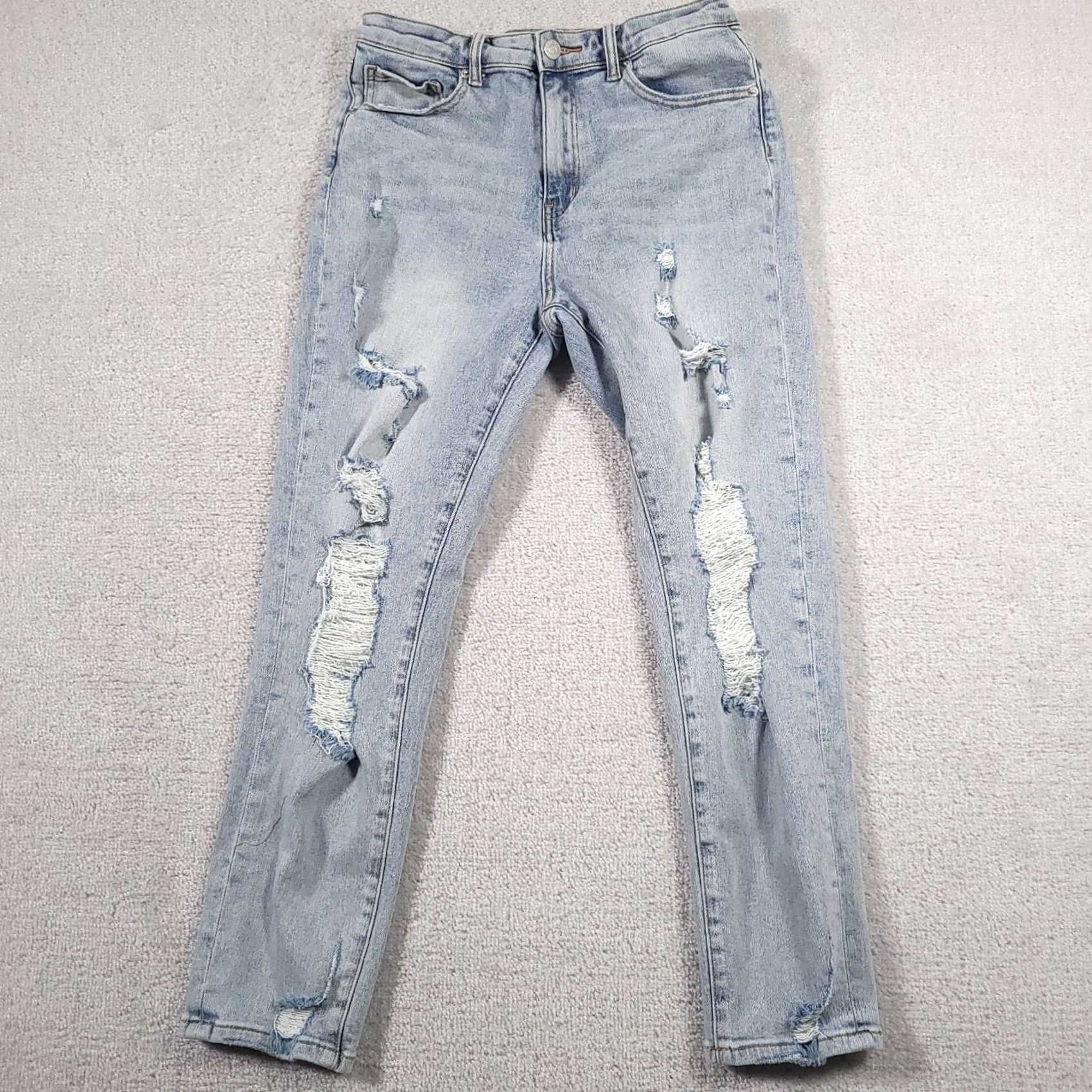 Vintage RISEN Los Angeles Destroyed Light Wash Straight Jeans Women's 30/11 Stretch Jeans Straight Womens 5-Pocket Denim Blue Modern Casual Jeans Size 32" / US 10 / IT 46 - 2 Thumbnail