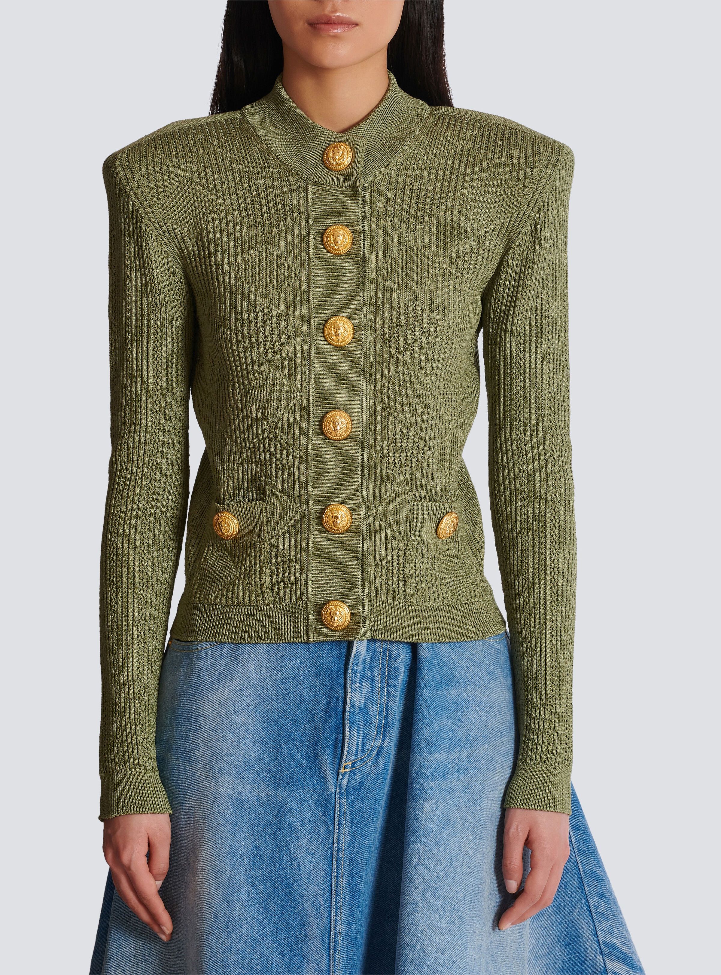 Balmain o1s1wg111025 Gingham Cardigan in Green Size L / US 10 / IT 46 - 5 Thumbnail