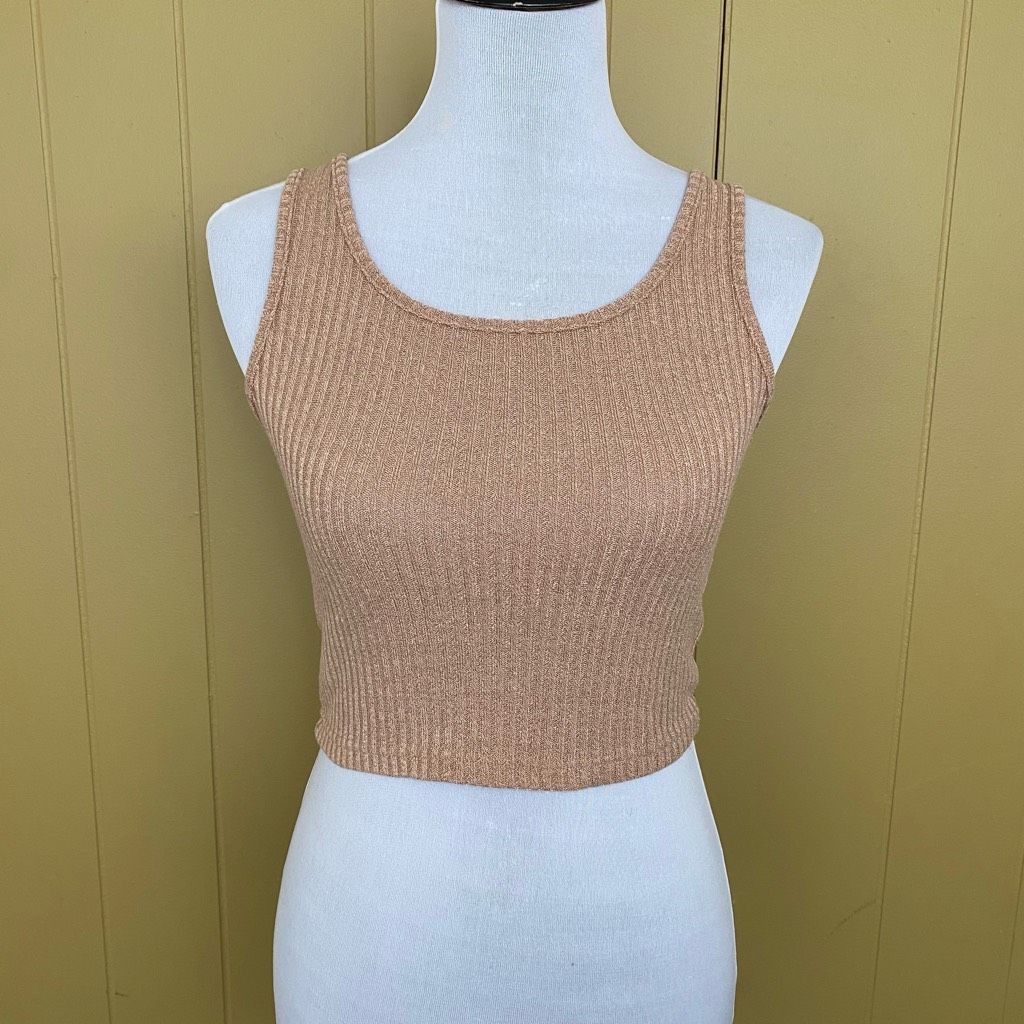 Shein SHEIN women S ribbed scoopneck crop tank top tan Size S / US 4 / IT 40 - 1 Thumbnail