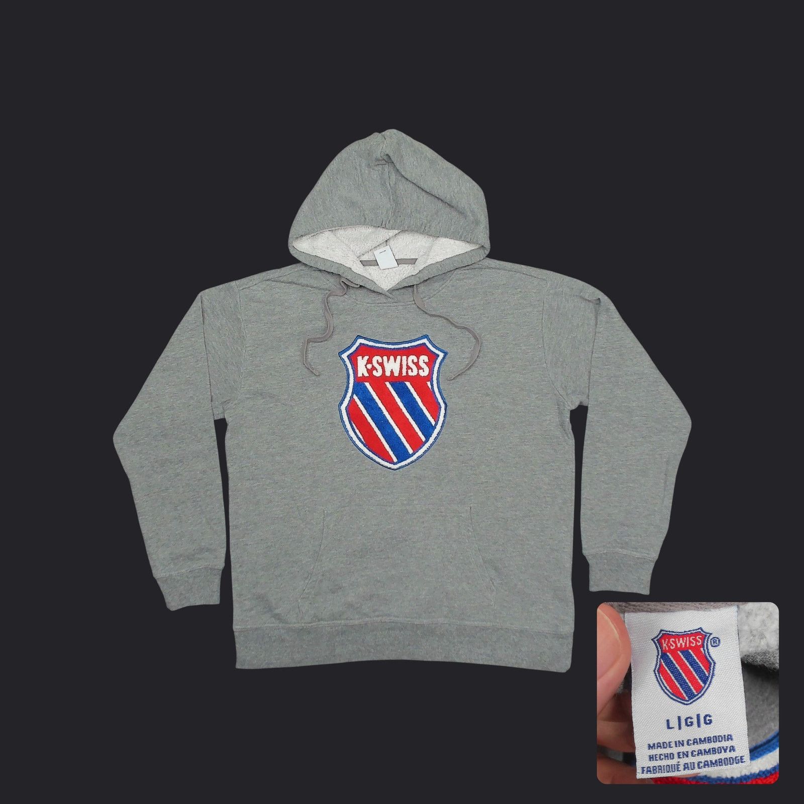 K-Swiss K-Swiss | Y2K Boxy Chenille Shield Patch Hoodie Gray Size L / US 10 / IT 46 - 1 Thumbnail