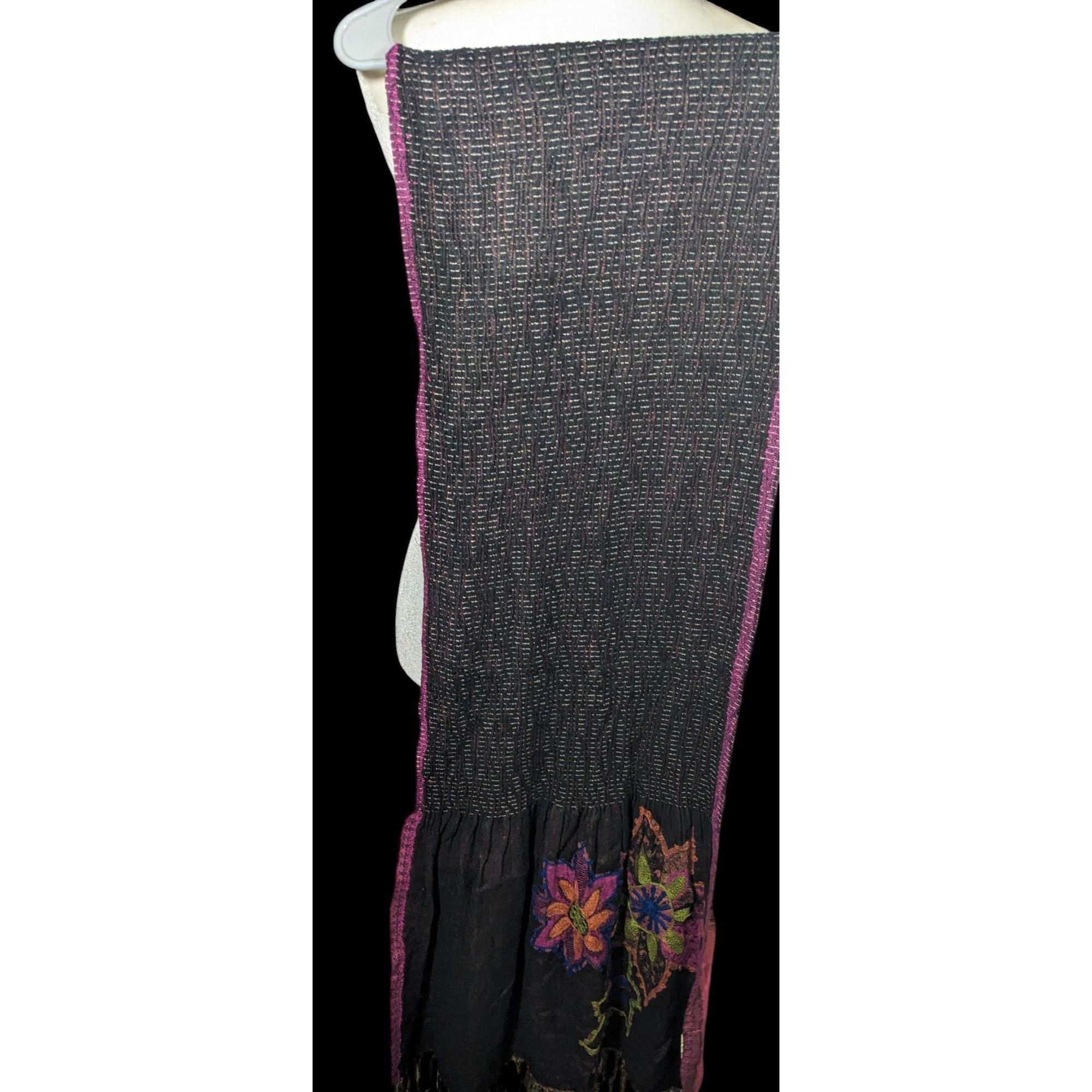 Other Vintage Bohemian Grey And Pink Floral Embroidered Scarf Size ONE SIZE - 2 Thumbnail