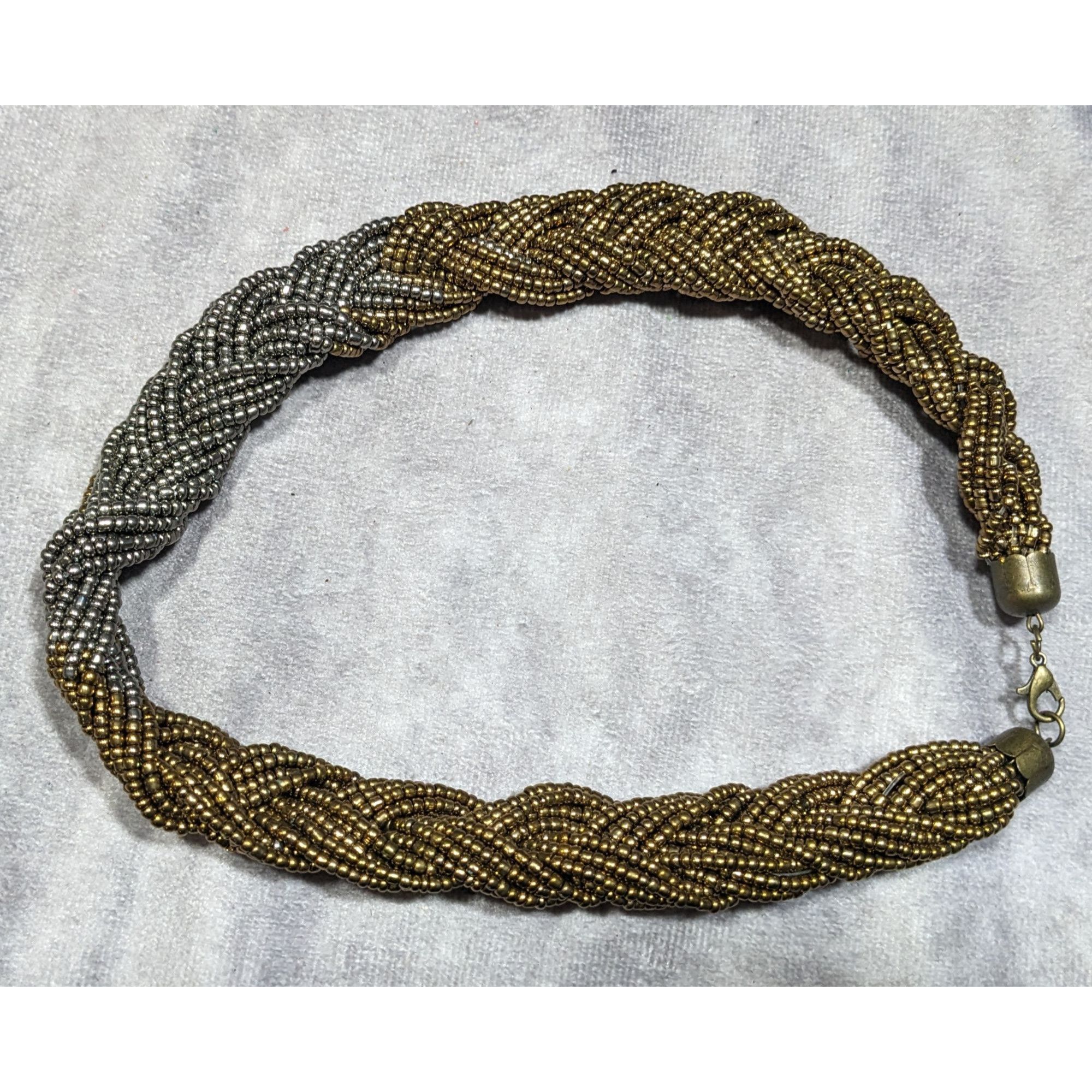 Other Vintage Silver And Gold Tone Braided Glass Bead Necklace Size ONE SIZE - 3 Thumbnail