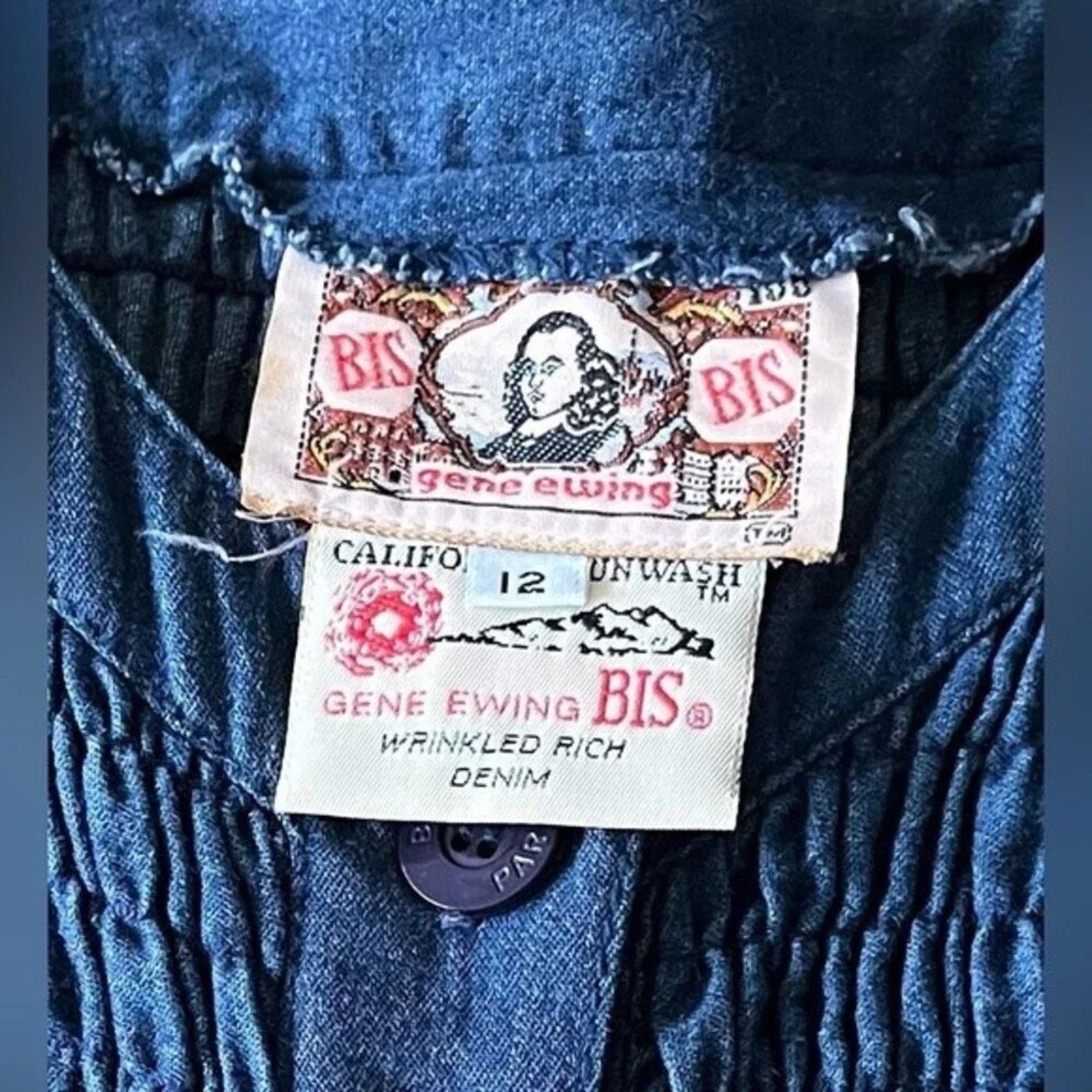 The Unbranded Brand Vintage Gene Ewing BIS wrinkled vintage denim jacket, sz 12 Size XL / US 12-14 / IT 48-50 - 5 Thumbnail