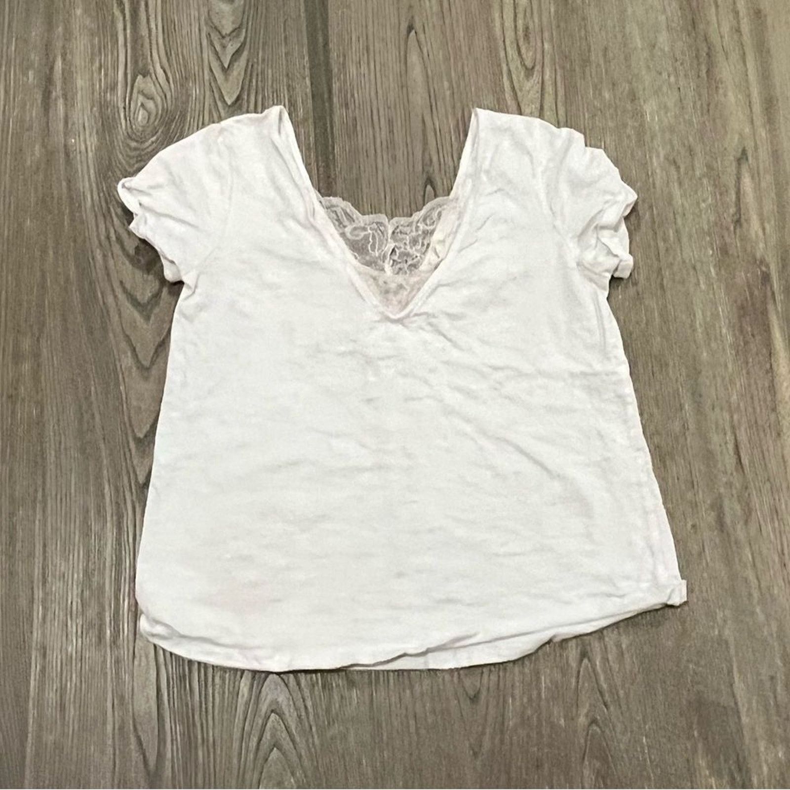 Vintage Promesa Lace Trim V-Neck Short Sleeve Cotton Top Size S Size S / US 4 / IT 40 - 1 Thumbnail