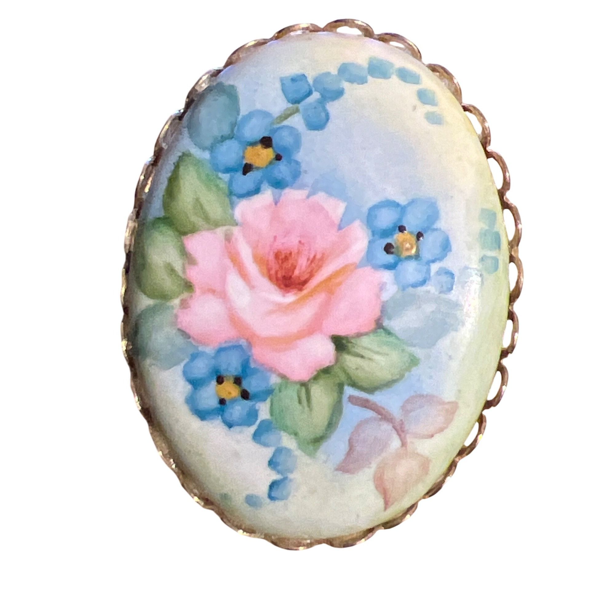 Other Vintage Floral Hand-Painted Brooch Pin Pink Blue Flowers Sca Size ONE SIZE - 1 Thumbnail