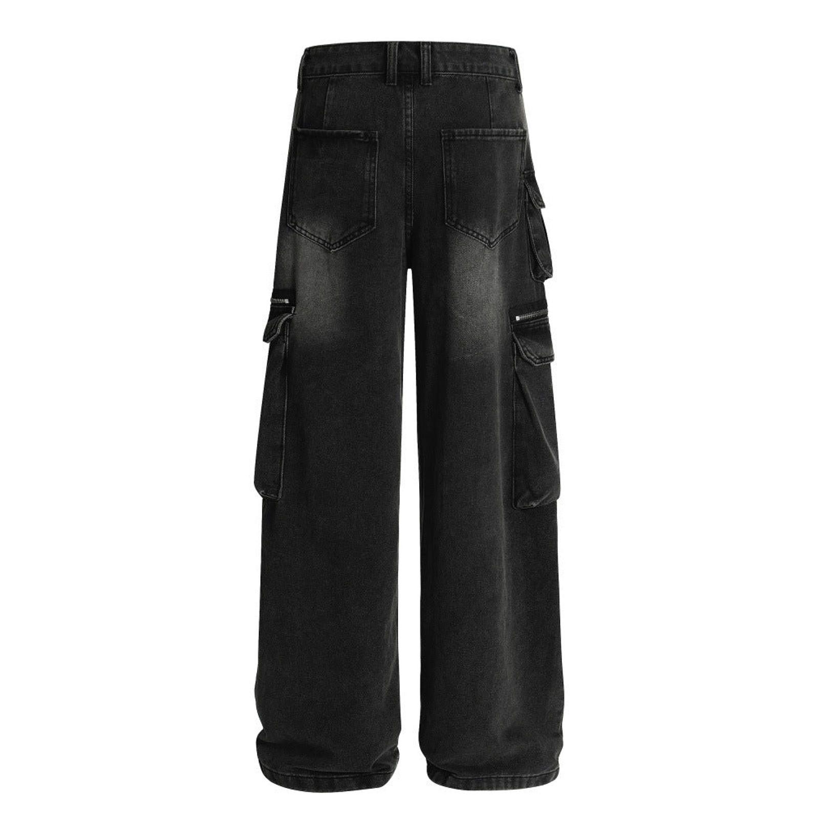Other Black Multi Pocket Wide Leg Cargo Jeans Size US 30 / EU 46 - 2 Thumbnail