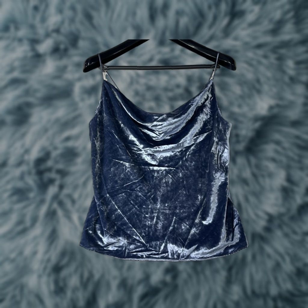 Hudson Hudson Camisole Blue Velvet Cowl Neck Tank Size Large Women Shirt/Top Party/Cocktail Velvet Sleeveless Strappy Size L / US 10 / IT 46 - 1 Thumbnail