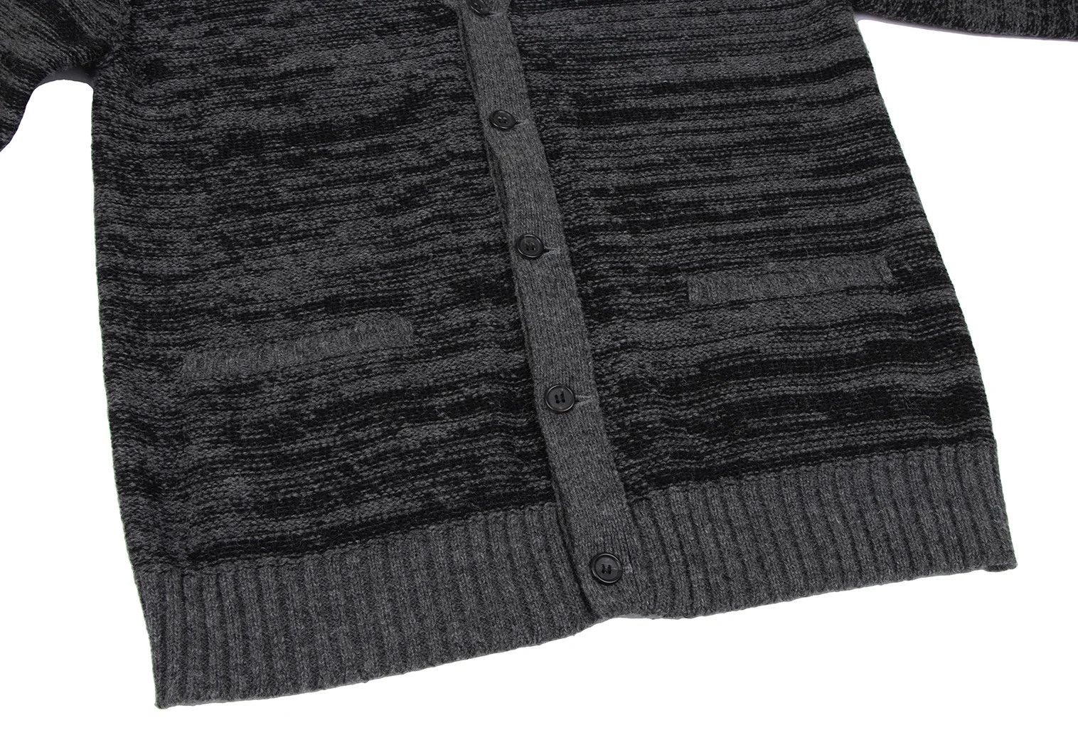 Wool Melange Knit Cardigan in Gray and Black Size L