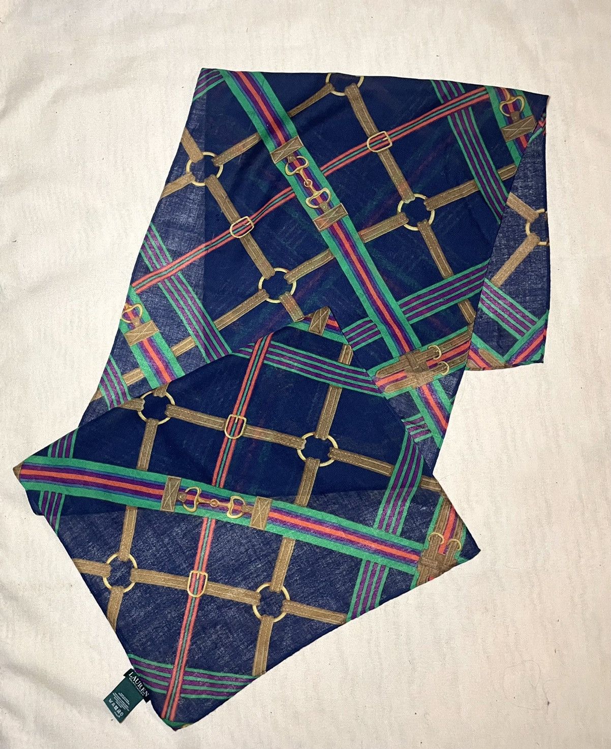 Lauren Ralph Lauren × Ralph Lauren Lauren Ralph Lauren chains navy wool scarf Size ONE SIZE - 5 Thumbnail