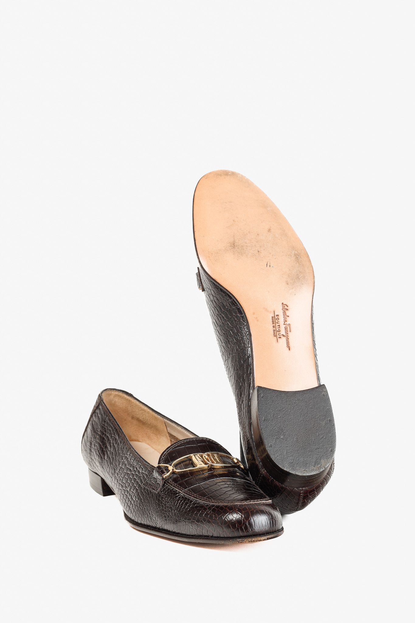 Salvatore Ferragamo Salvatore Ferragamo Castoro Croc-Embossed Buckle Loafers Size US 8 / IT 38 - 3 Thumbnail
