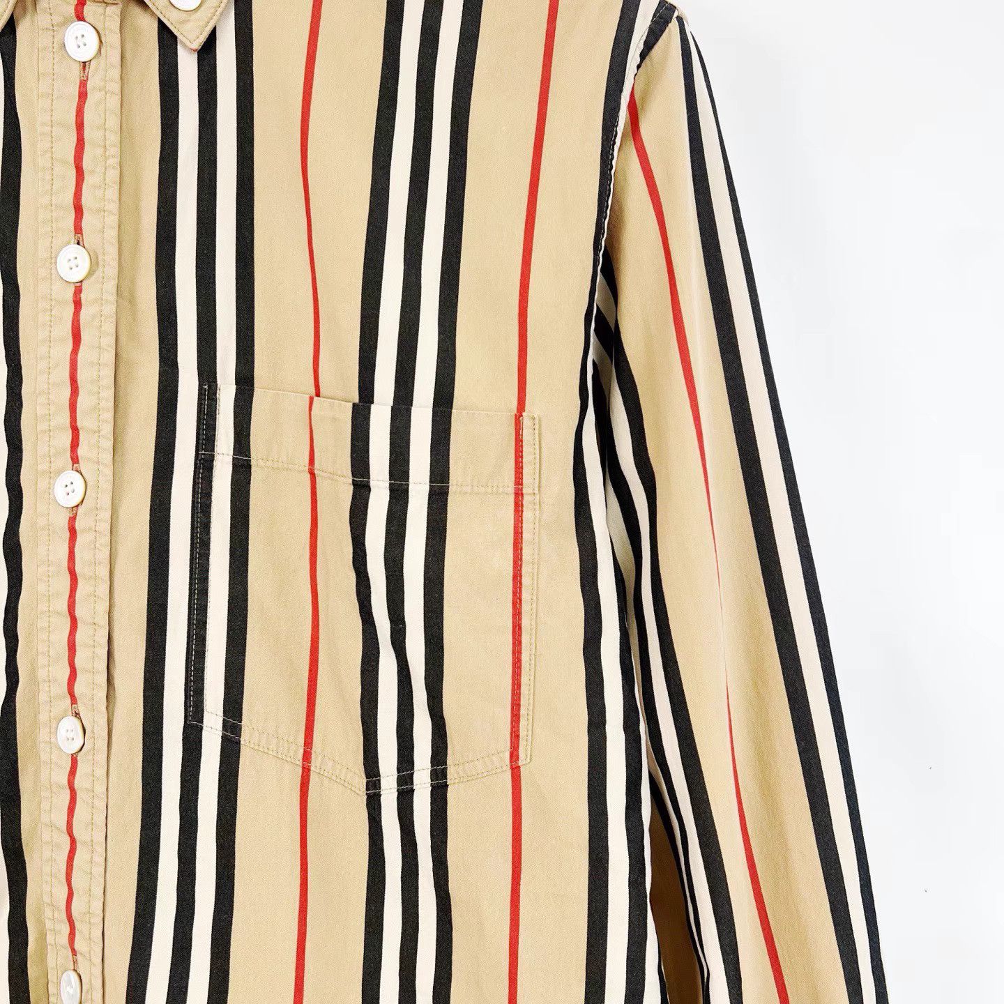 Burberry Burberry Khaki Classic Vertical Stripe Long Sleeve Shirt K12 Size M / US 6-8 / IT 42-44 - 5 Thumbnail