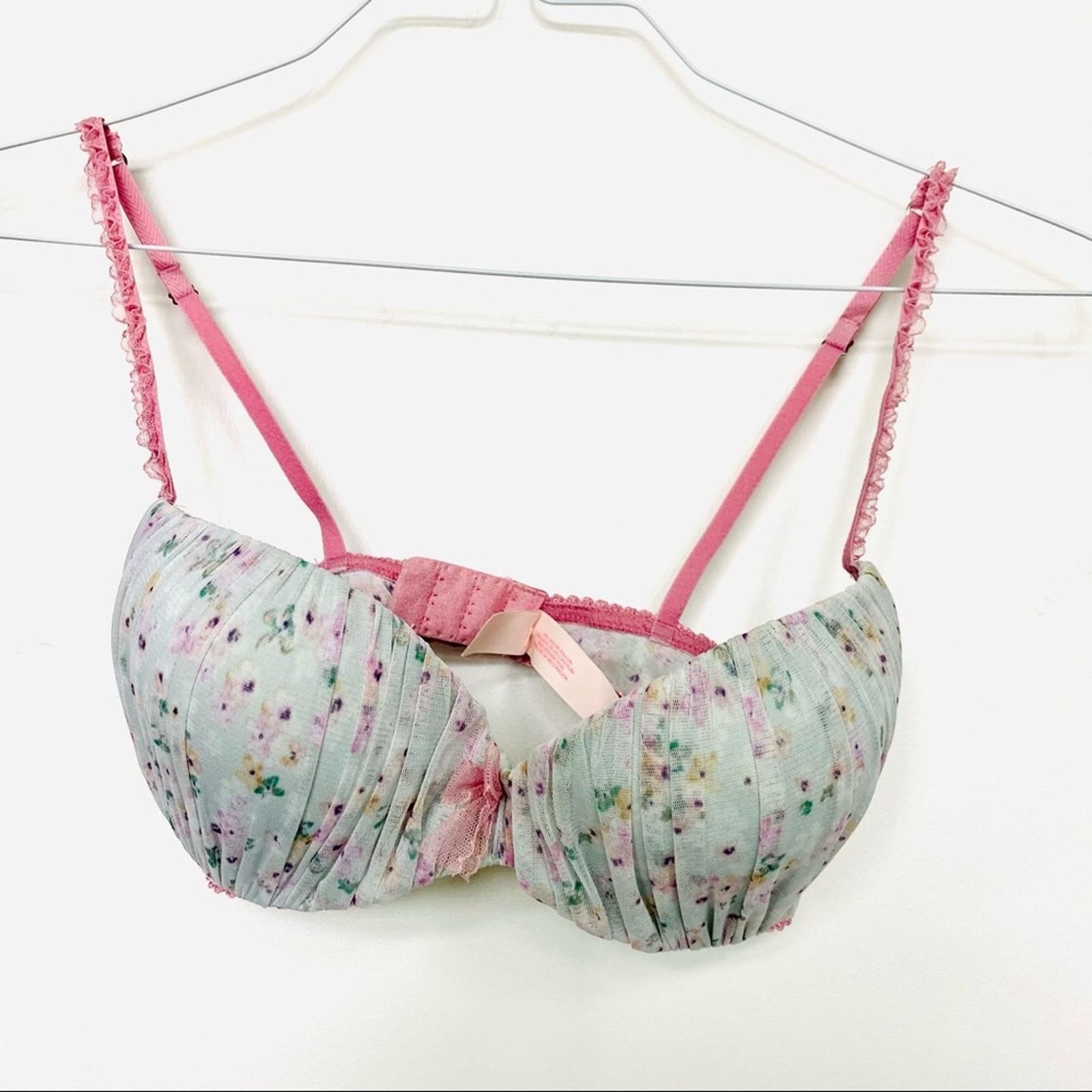 New Vs Victorias Secret Blue Mesh Floral Ruffle Padded Bra, Women's