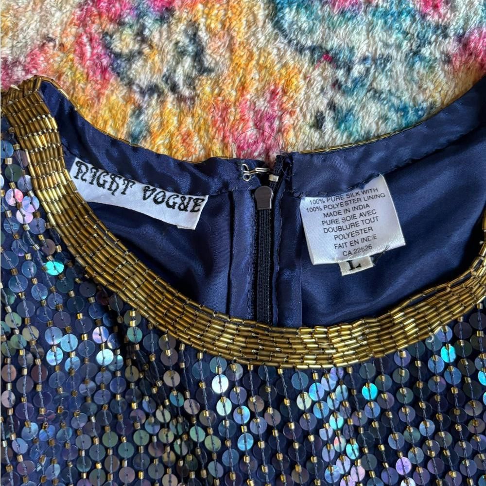 Designer Vintage Night Vogue Silk Sequin Beaded Dress Size L / US 10 / IT 46 - 4 Thumbnail