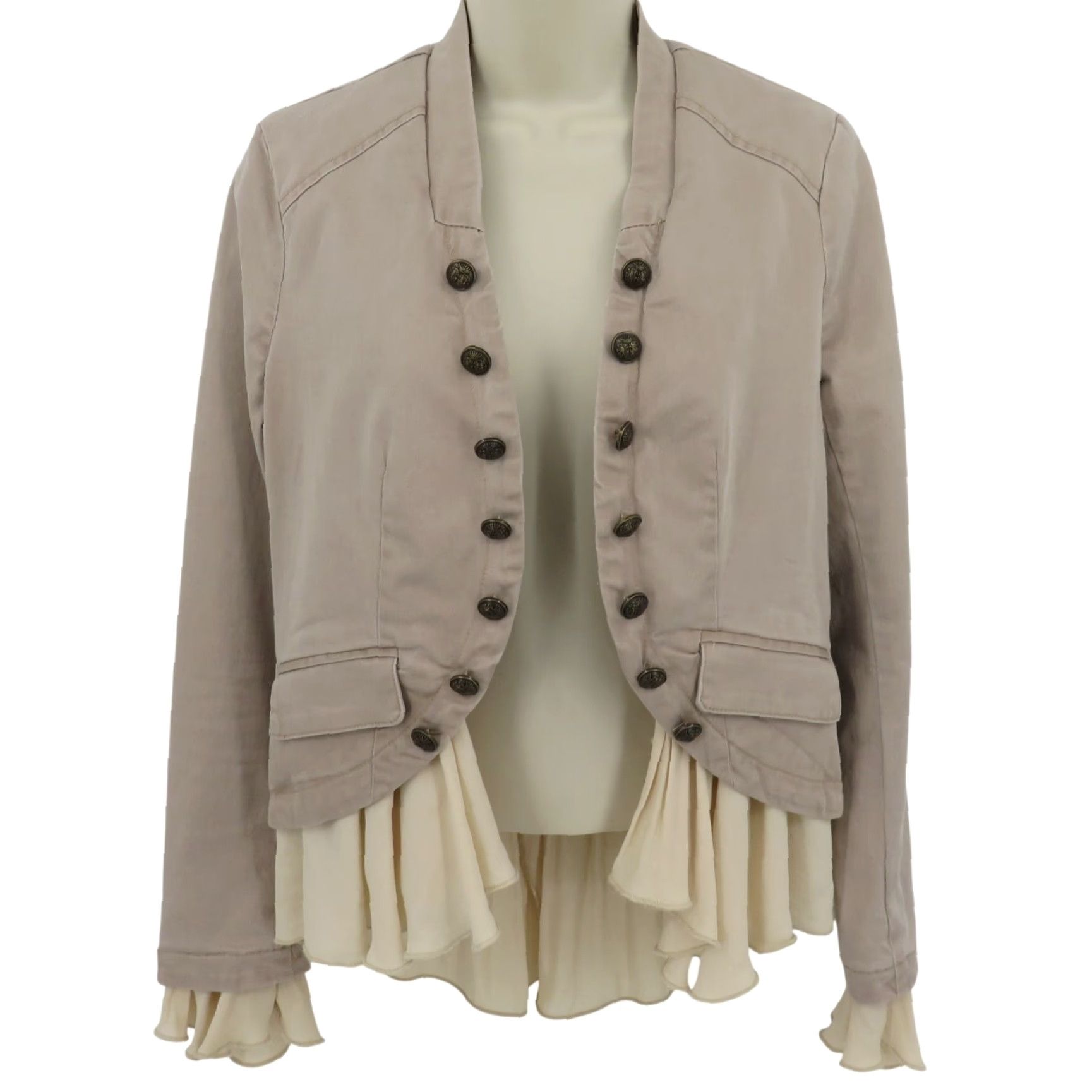 Free People Free People Jacket Women XS Natural Beige Romantic Ruffles Pockets OB 527371 Size XS / US 0-2 / IT 36-38 - 2 Thumbnail