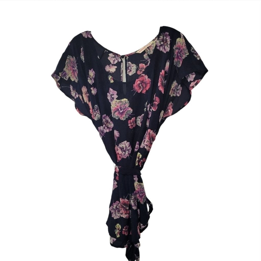Rebecca Taylor EUC Rebecca Taylor Navy & Purple Floral Silk Blouse Size M / US 6-8 / IT 42-44 - 2 Thumbnail