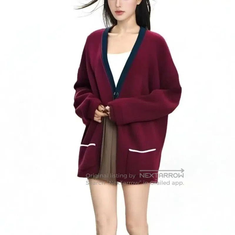 Loewe Elegant Wine Red Wool Cardigan .