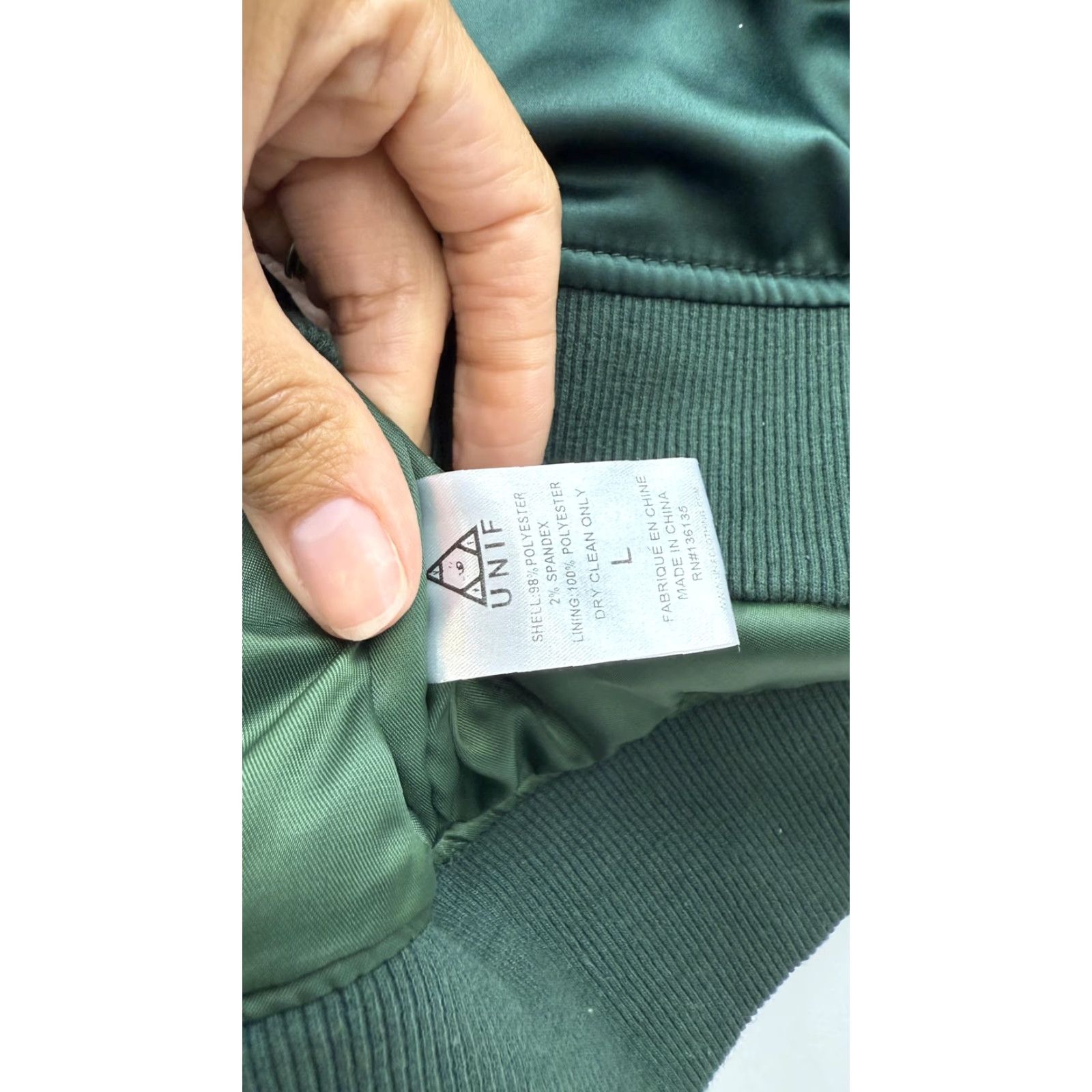 UNIF UNIF Jacket Mens Large Green Bomber Satin Full Zip Pockets Streetwear Polyester Size US L / EU 52-54 / 3 - 4 Thumbnail