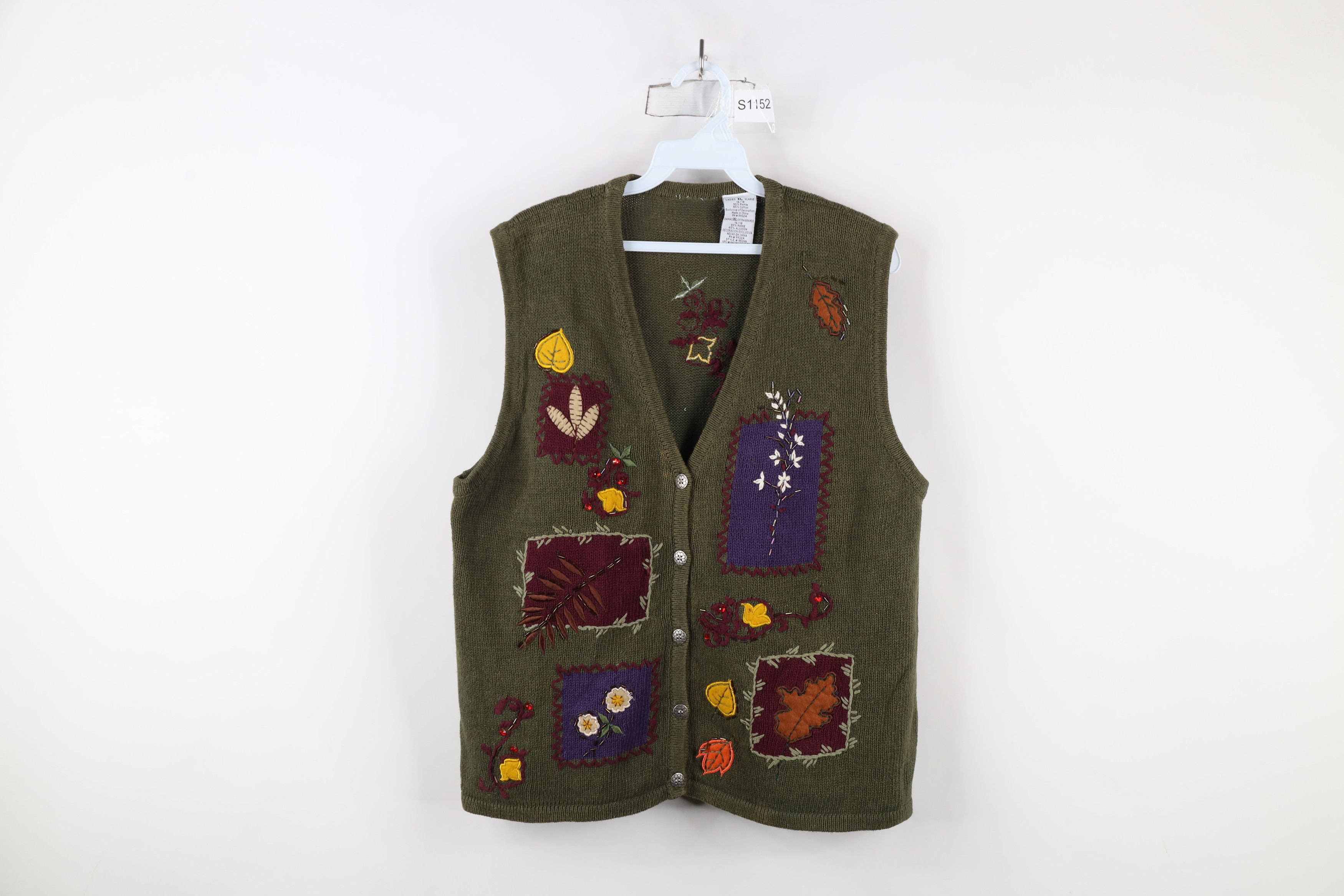 Vintage Vintage 90s Streetwear Flower Knit Cardigan Sweater Vest Size XL / US 12-14 / IT 48-50 - 1 Thumbnail