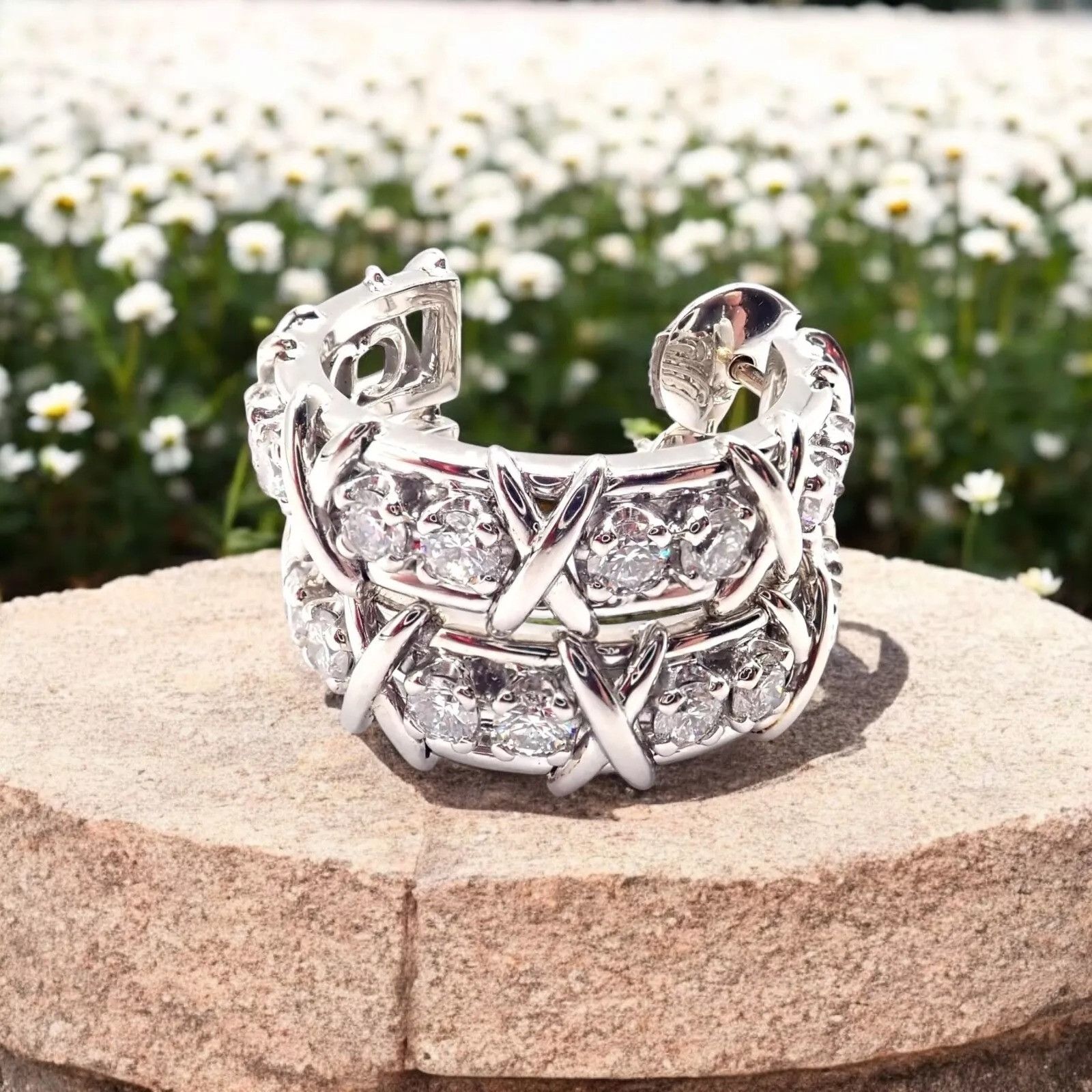 Tiffany & Co Stones Platinum Diamond Hoop Earrings